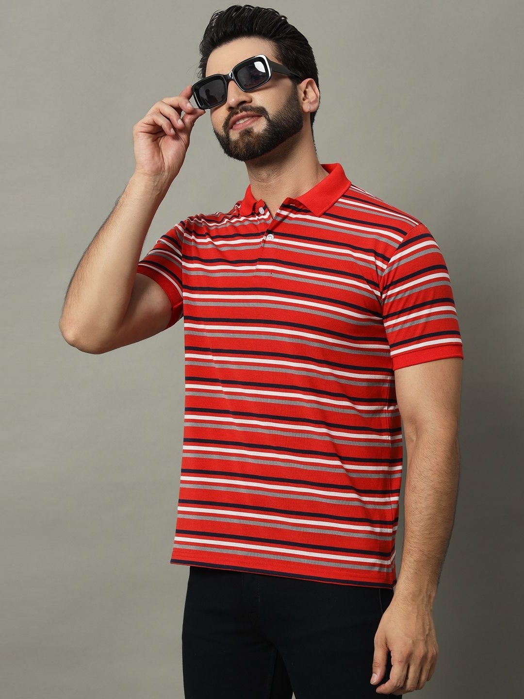 

GET GOLF Men Striped Polo Collar Cotton T-shirt, Orange