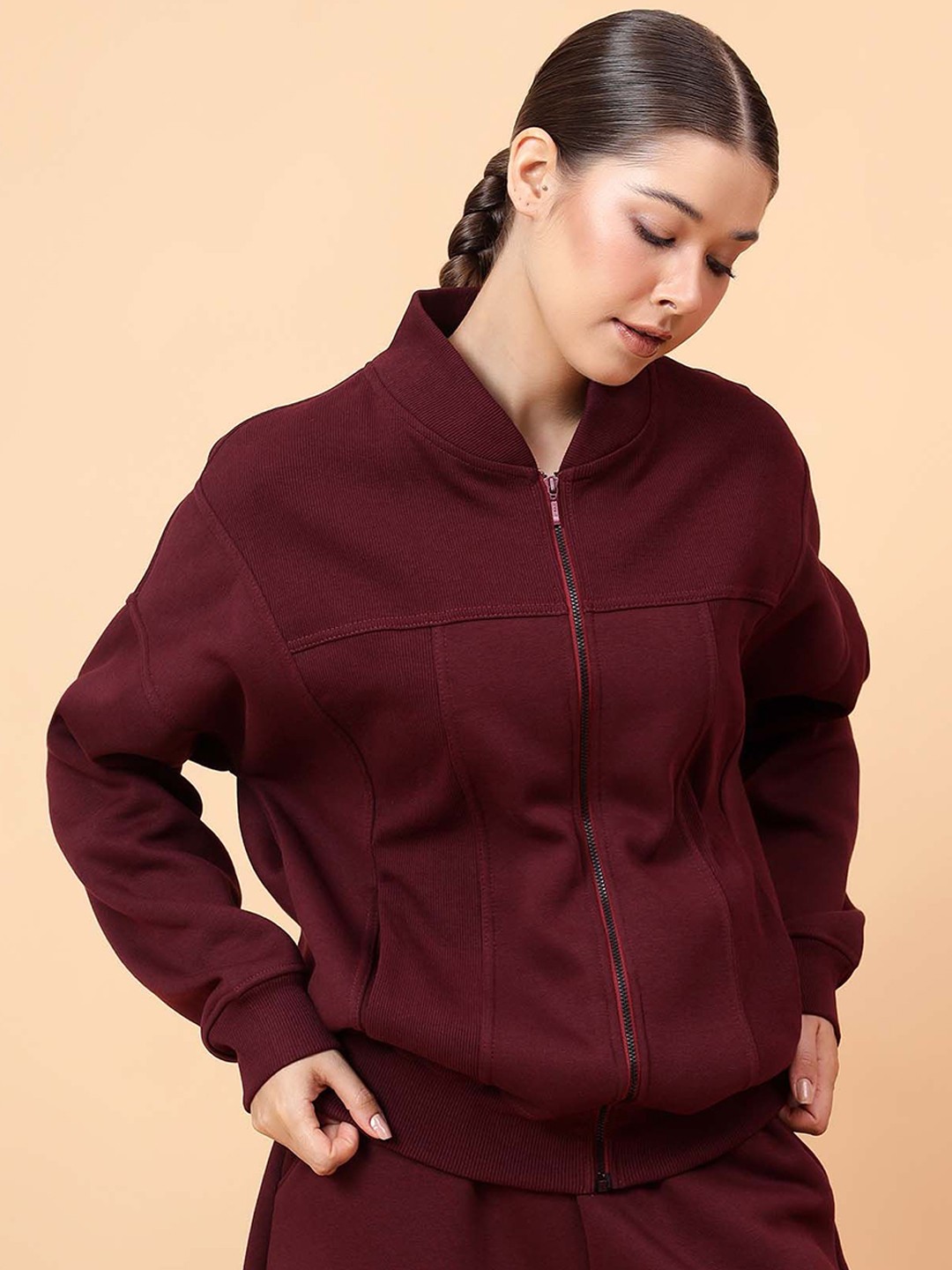 

Fitkin Women Burgundy Fleece Active Heat Bomber Jacket