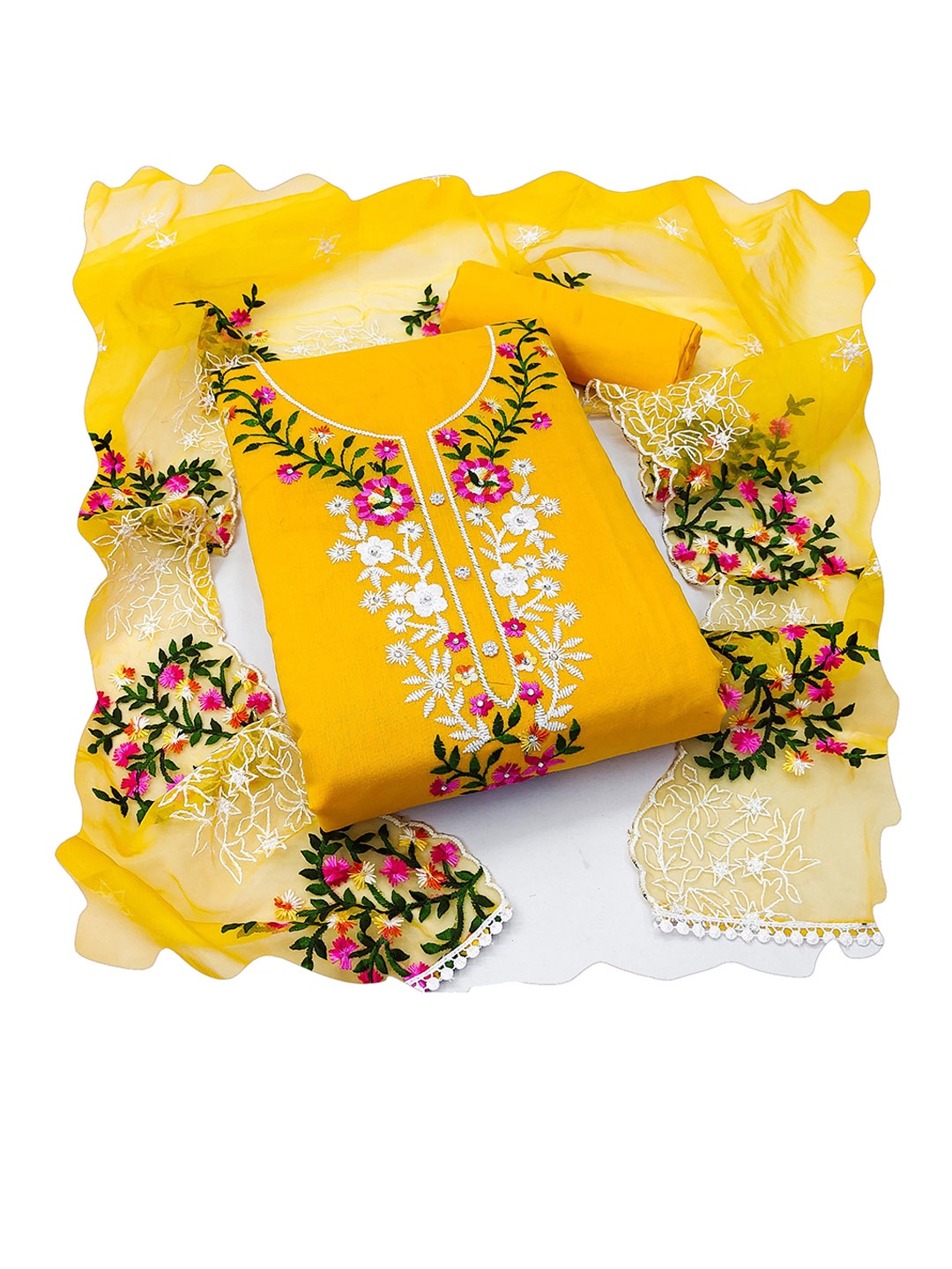 

Maroosh Embellished Unstitched Dress Material, Yellow