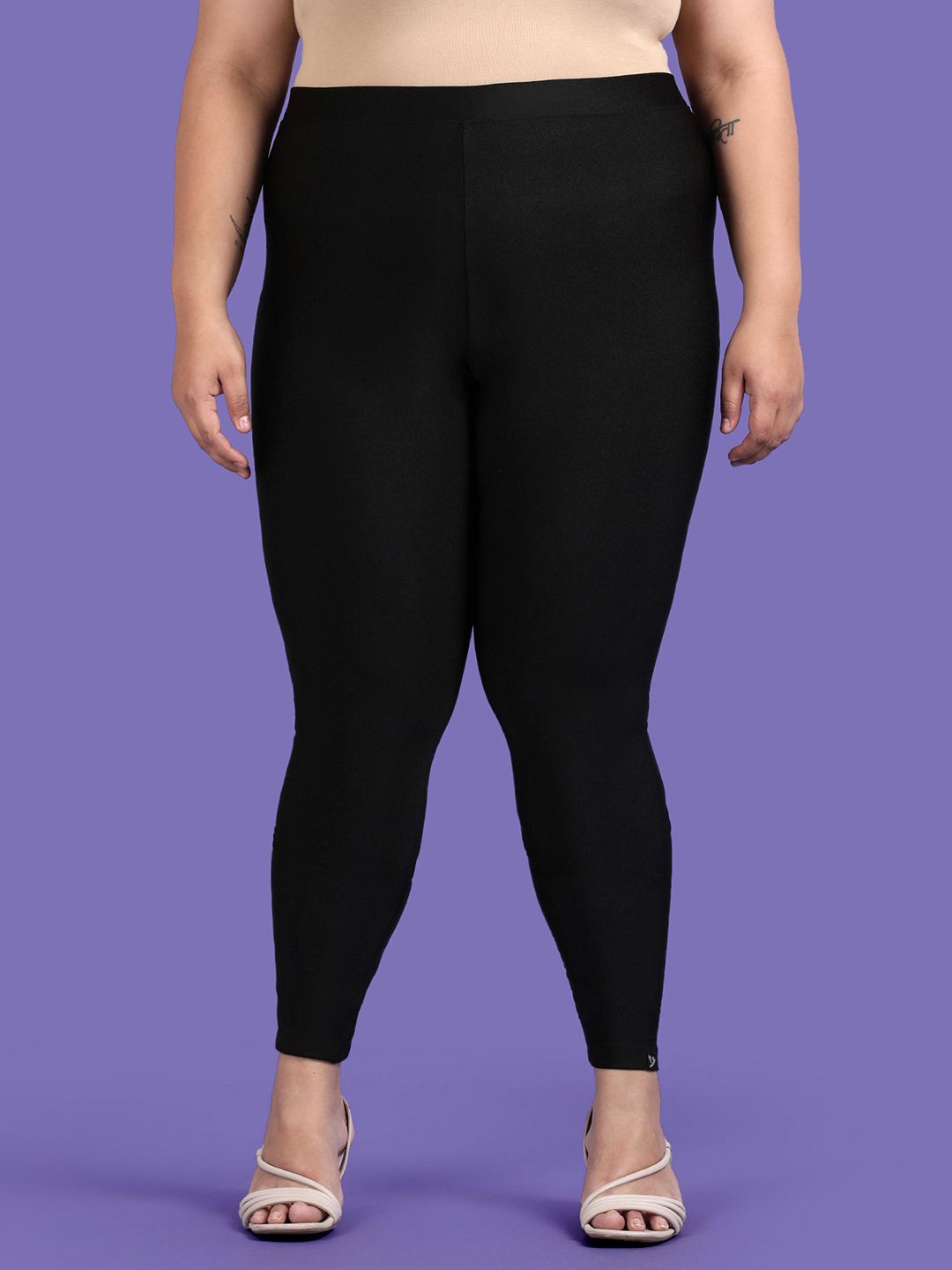 

TWIN BIRDS Plus Size Women Solid Comfort Fit Ankle-Length Shimmer Leggings, Black