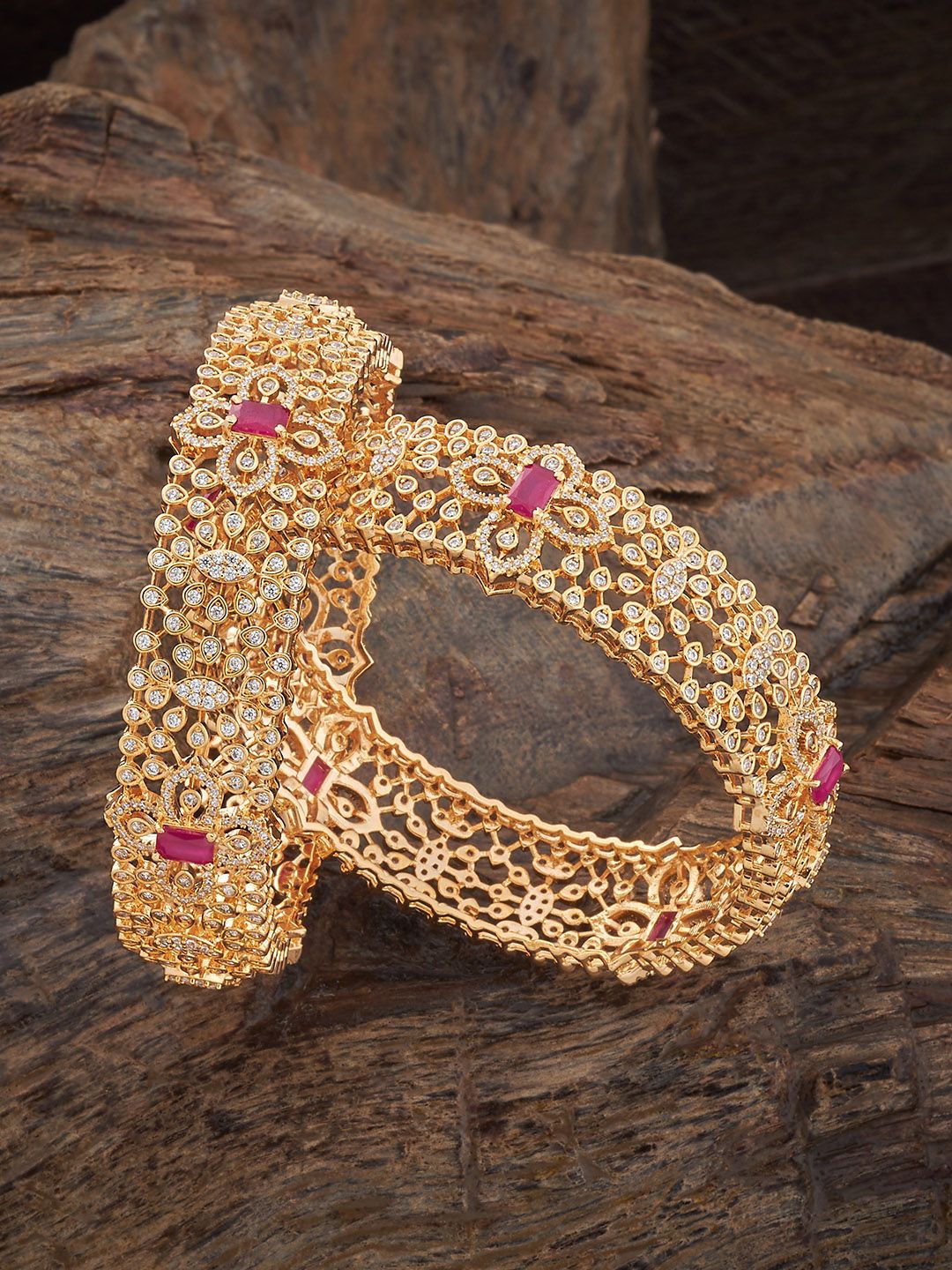 

Kushal's Fashion Jewellery Set Of 2 Gold-Plated Stone Studded Bangles