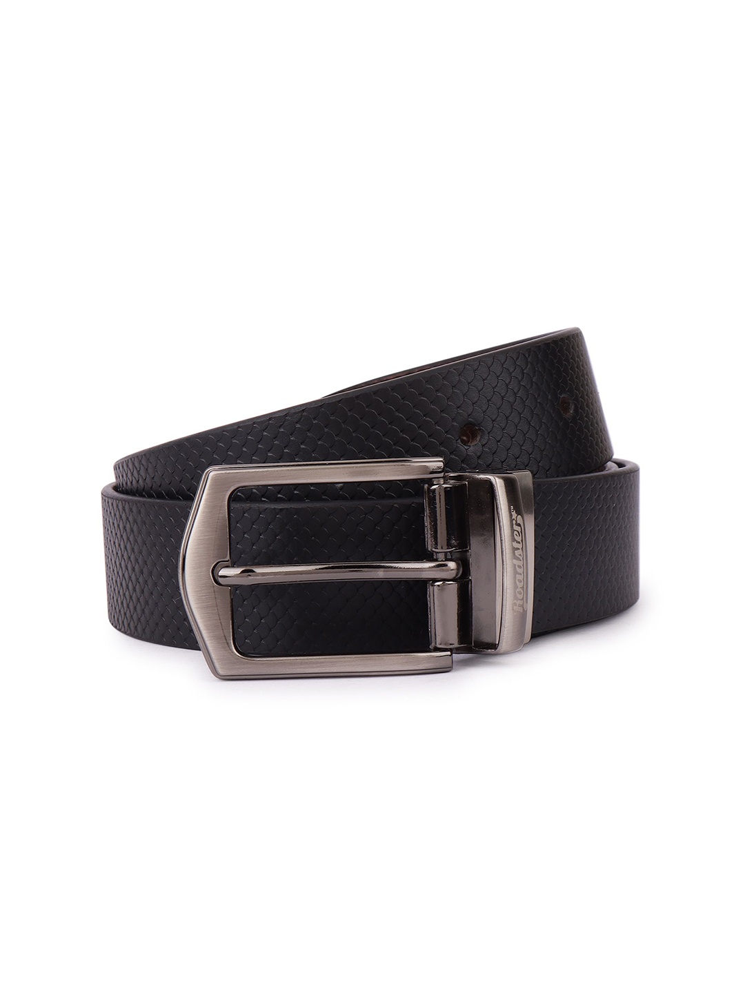 

The Roadster Lifestyle Co Men Textured Genuine Italian Leather Reversible Buckle Belt, Black