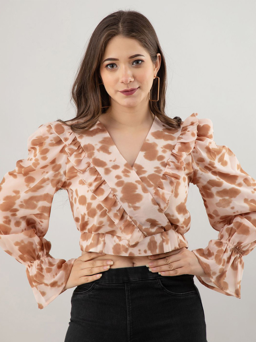 

all about you Animal Print Wrap Crop Top, Beige
