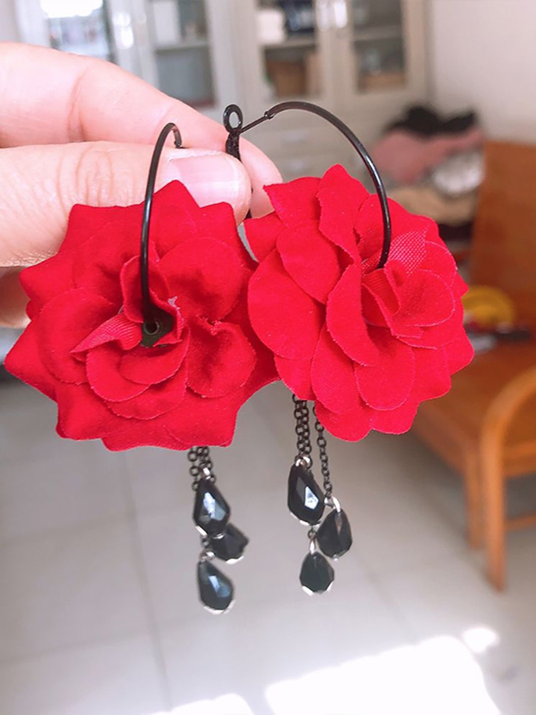 

StyleCast x Revolte Floral Half Hoop Earrings, Red