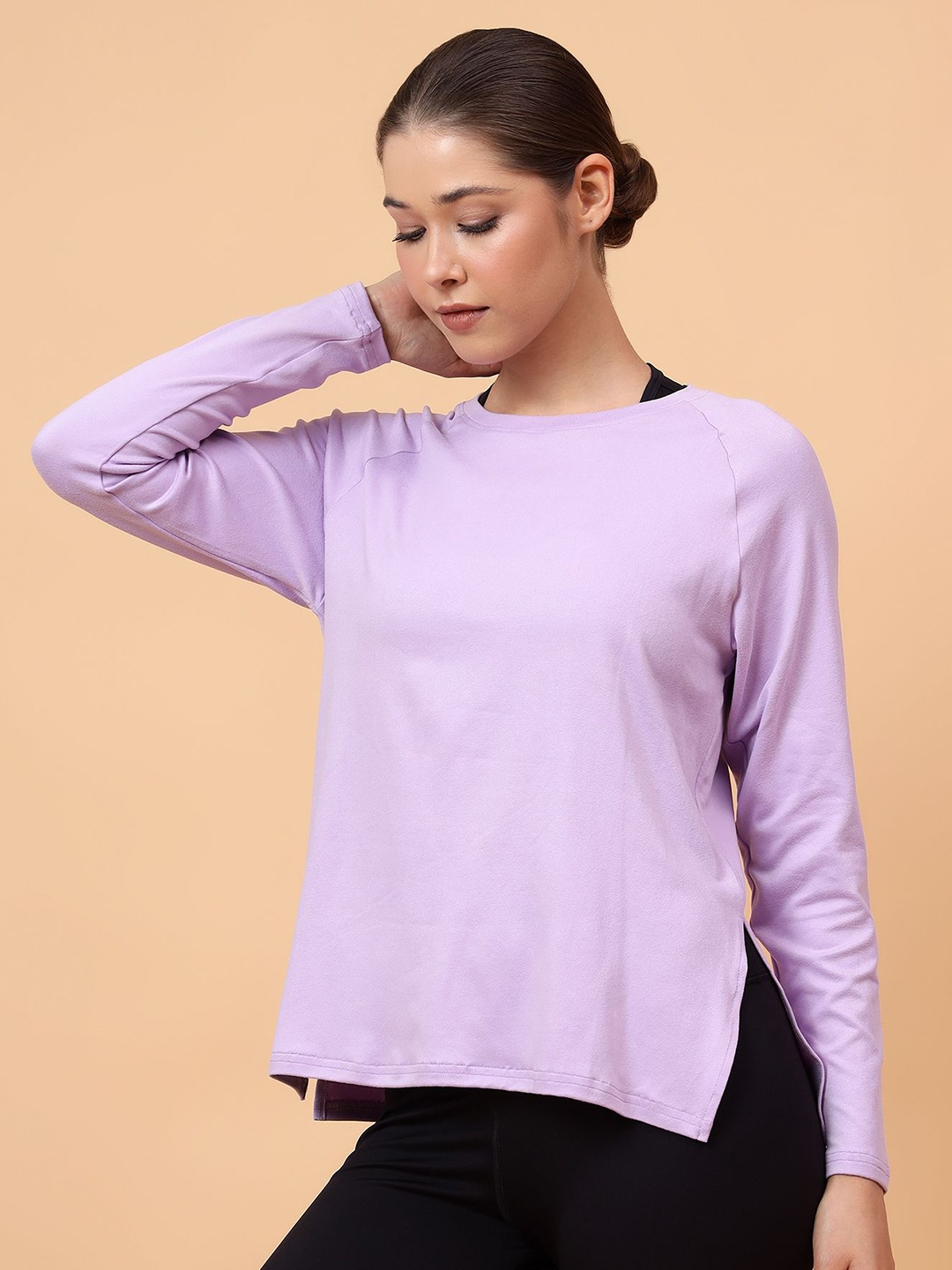 

Fitkin Women Lavender Longsleeve Side Slit T-Shirt