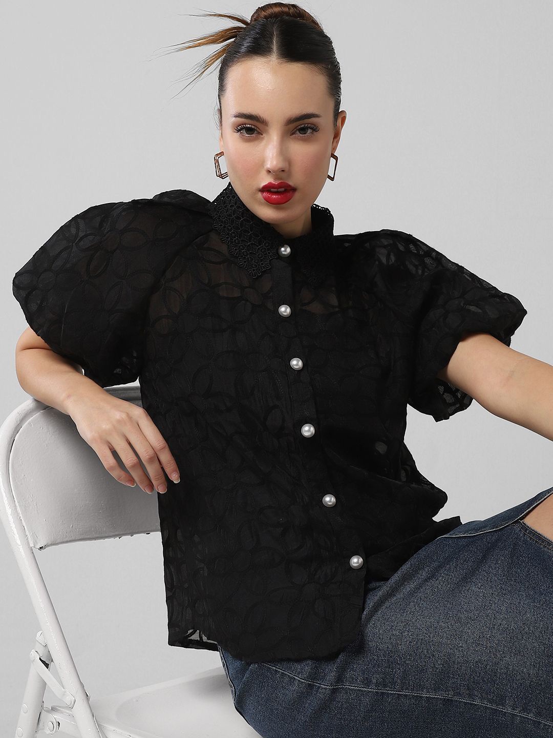 

SHOWOFF Women Comfort Semi Sheer Casual Shirt, Black