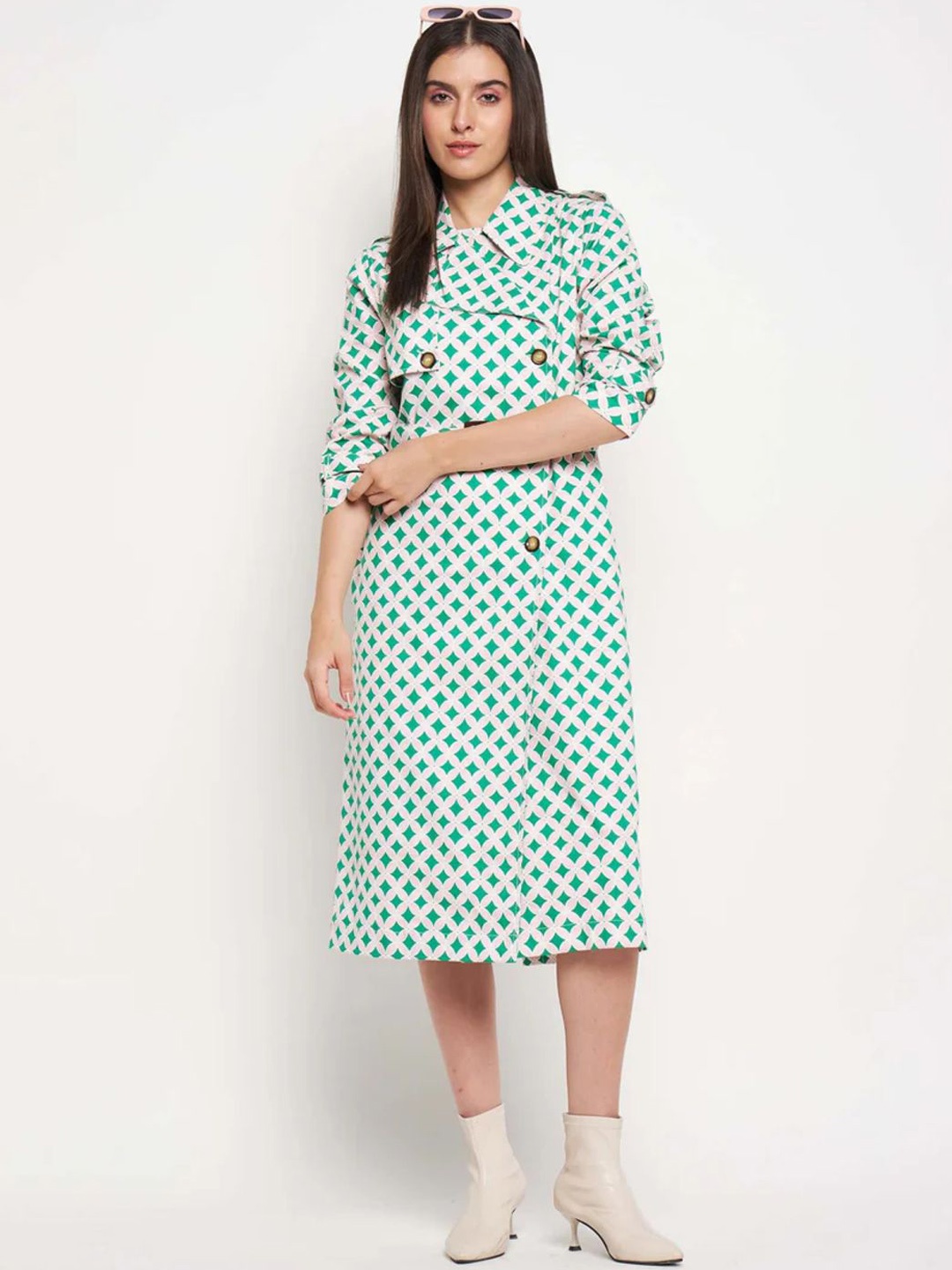 

Antimony Printed Cotton Single-Breasted Longline Trench Coat, White