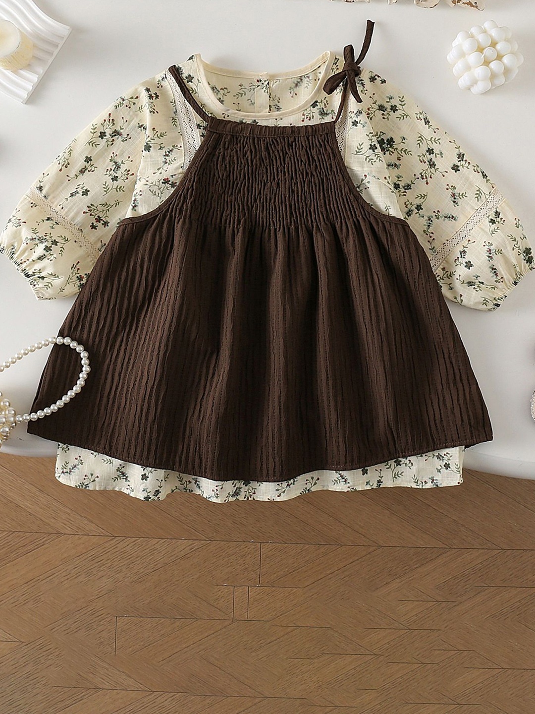 

LULU & SKY Printed Dungarees With Top, Brown