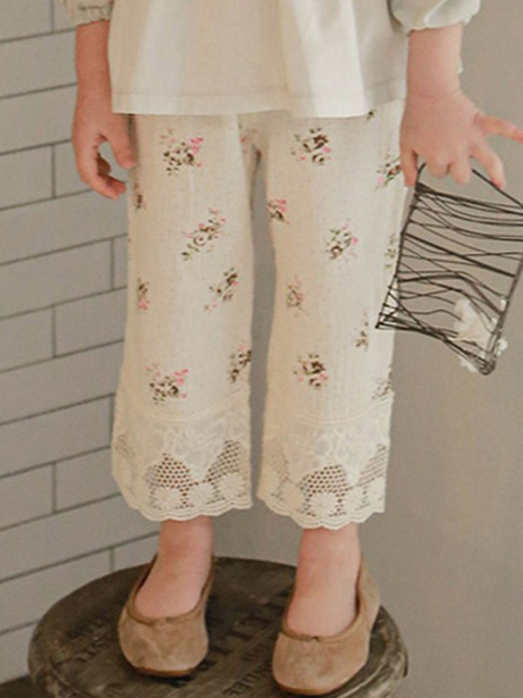 

LULU & SKY Girls Printed Straight Fit Trousers, White