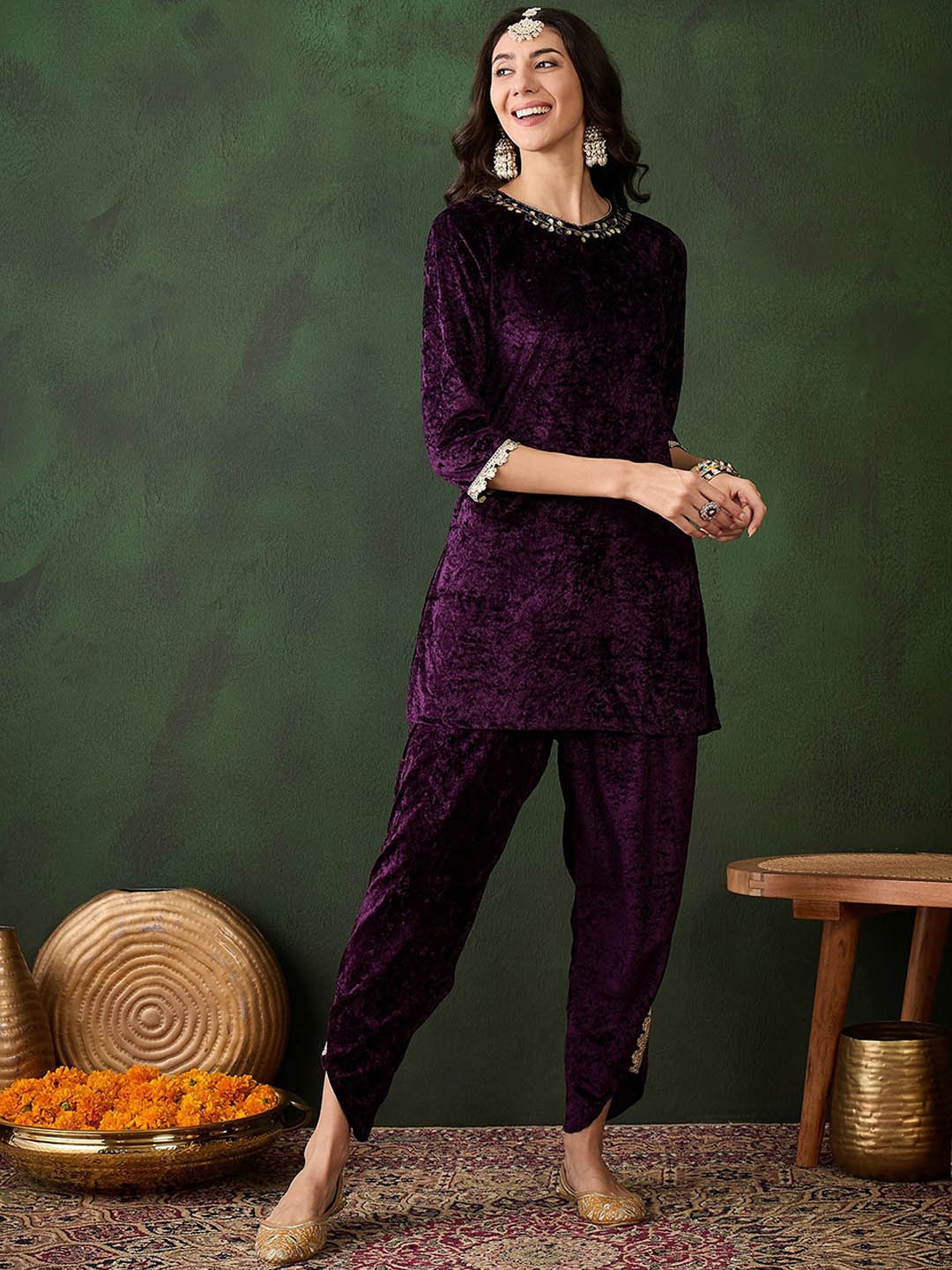 

Sangria Embroidered Straight Kurtis, Purple