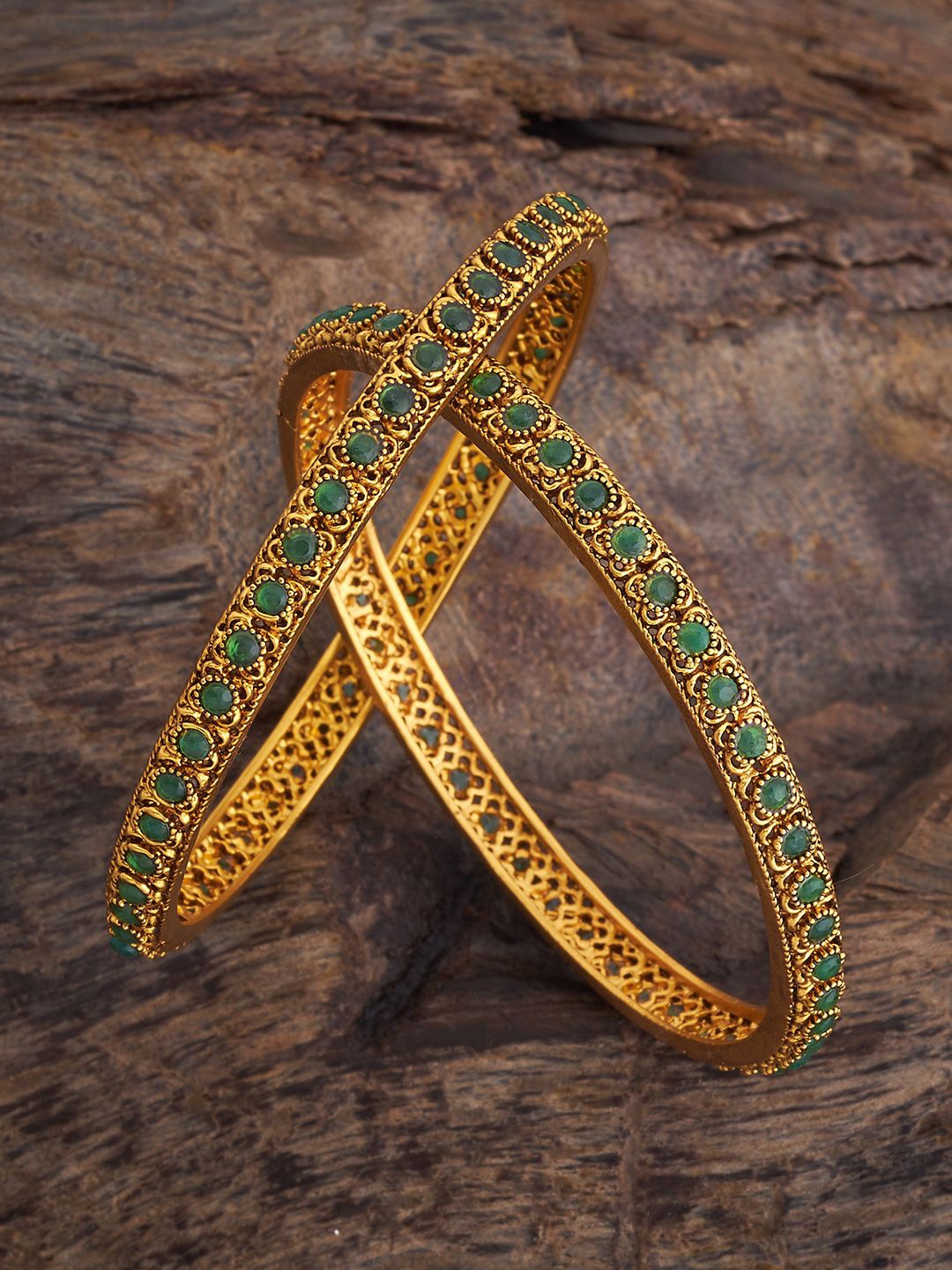 

Kushal's Fashion Jewellery Set Of 2 Gold-Plated Stones Studded Bangles