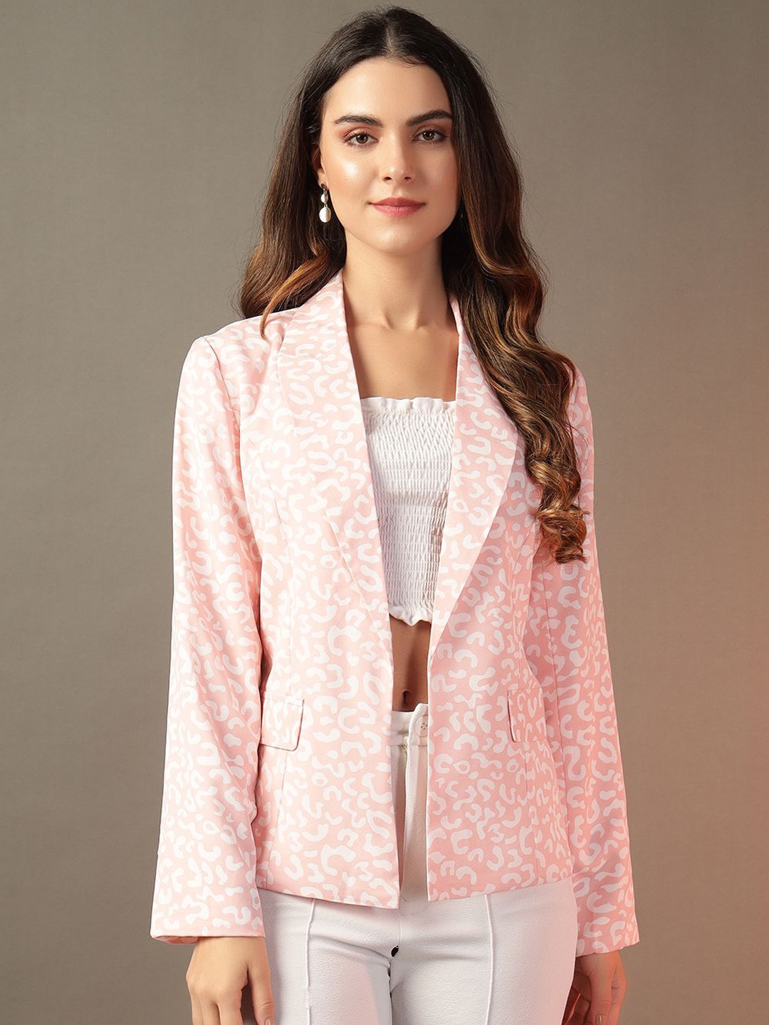 

Trend Arrest Printed Single Breasted Blazer, Pink