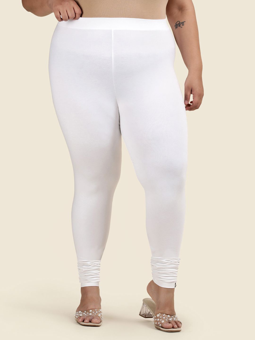 

TWIN BIRDS Plus Size Women Solid Super Stretch Viscose Ankle Length Leggings, White