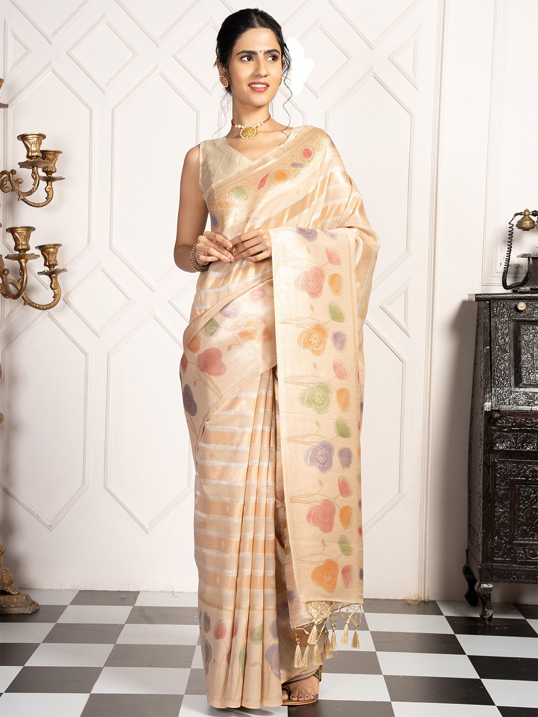 

MIMOSA Woven Design Zari Banarasi Saree, Peach