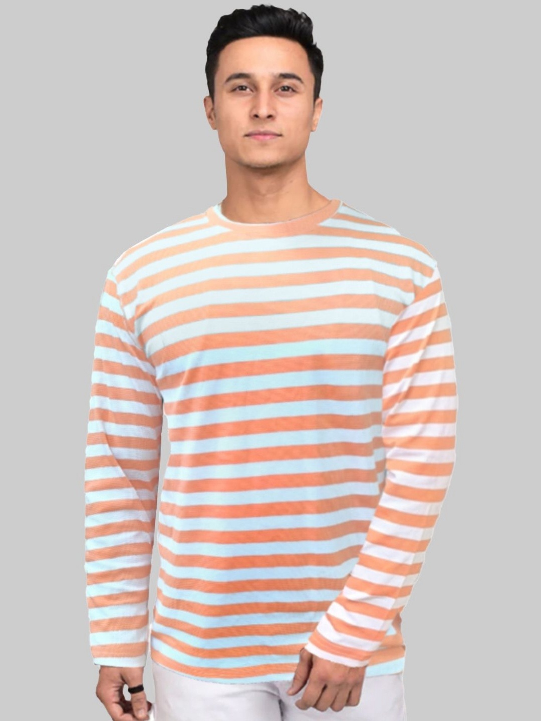 

Leotude Men Striped Pockets T-shirt, Peach