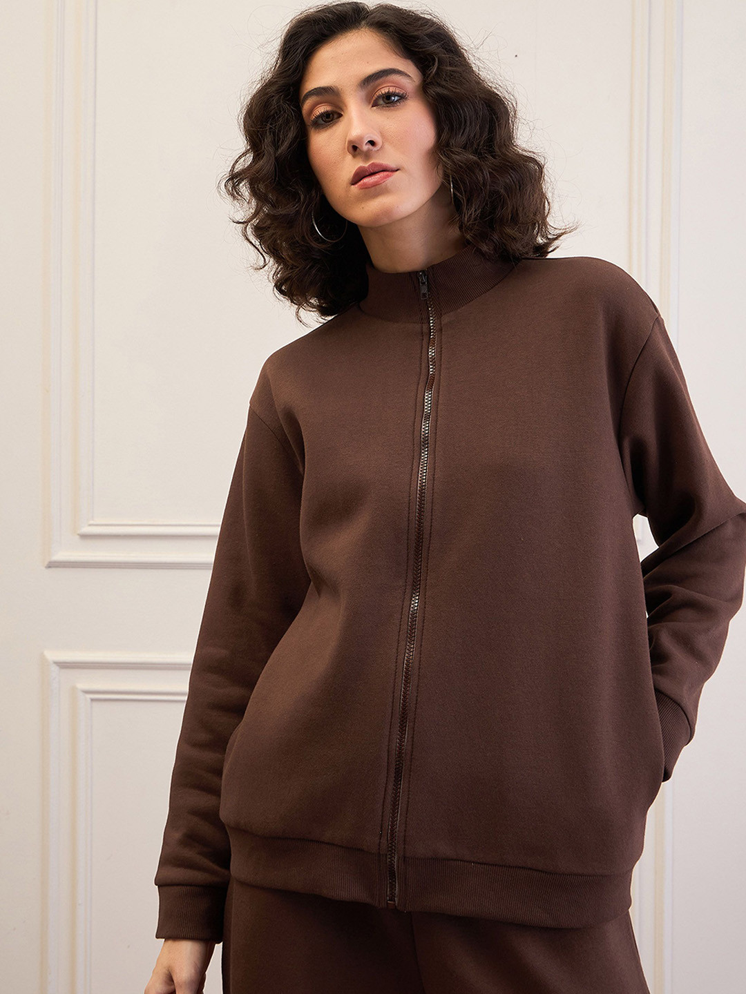 

SASSAFRAS Women Fleece Tailored Jacket, Brown