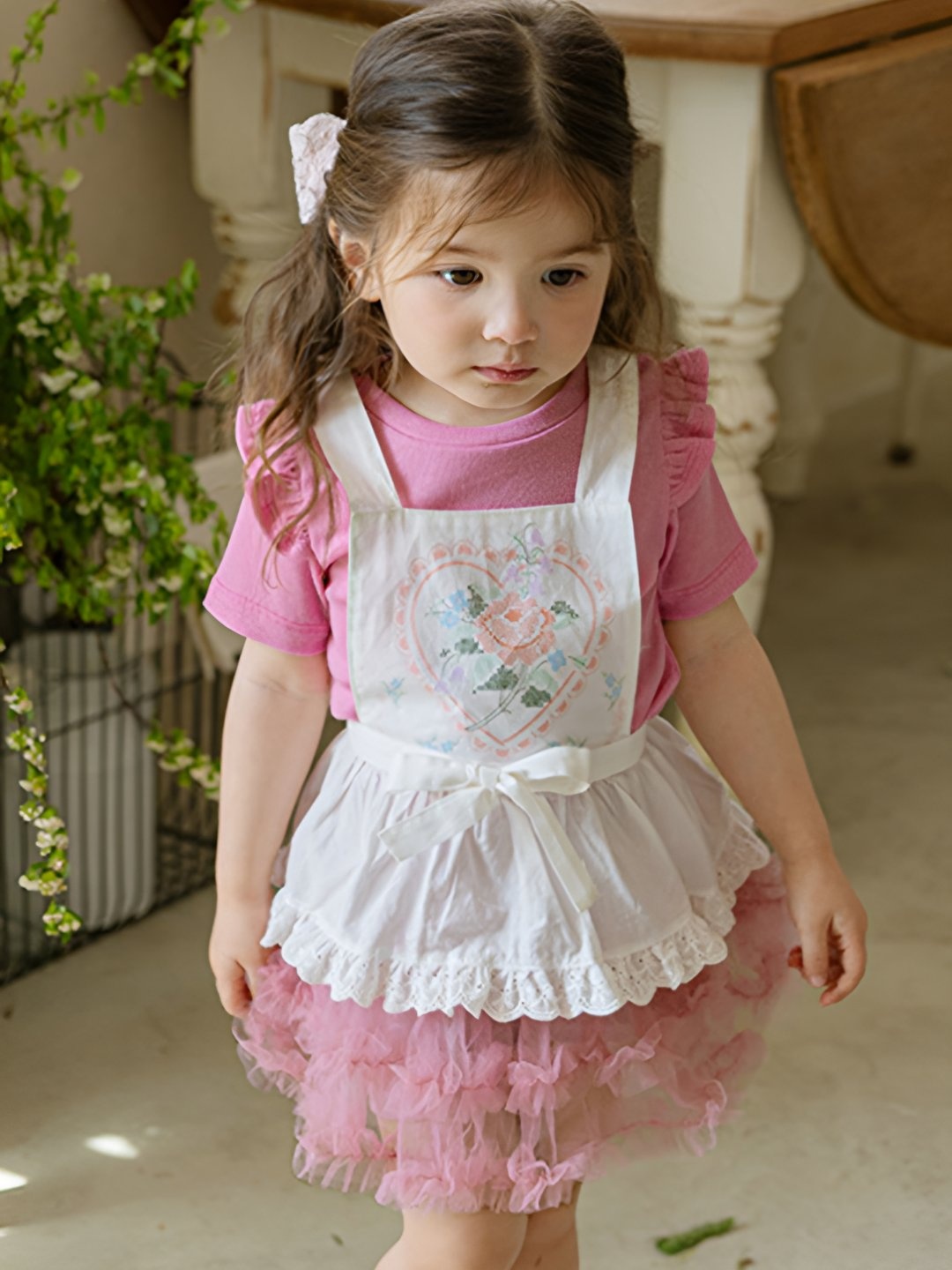 

LULU & SKY Girls Floral Printed Polo Collar Extended Sleeves Pockets T-shirt, Pink