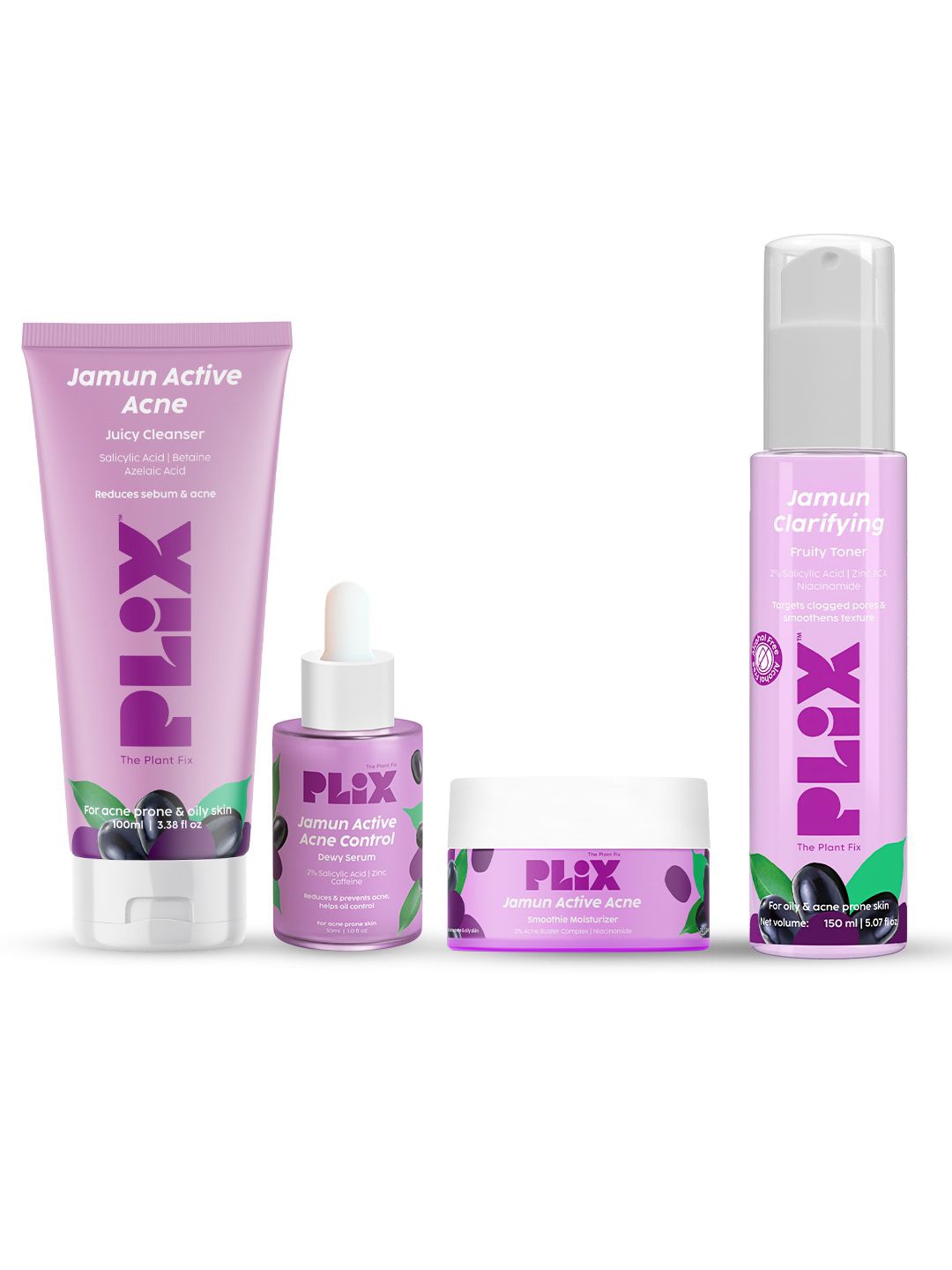 

PLIX THE PLANT FIX Set Of 4 Jamun Active Acne Range Cleanser+Serum+Toner+Moisturizer, Purple