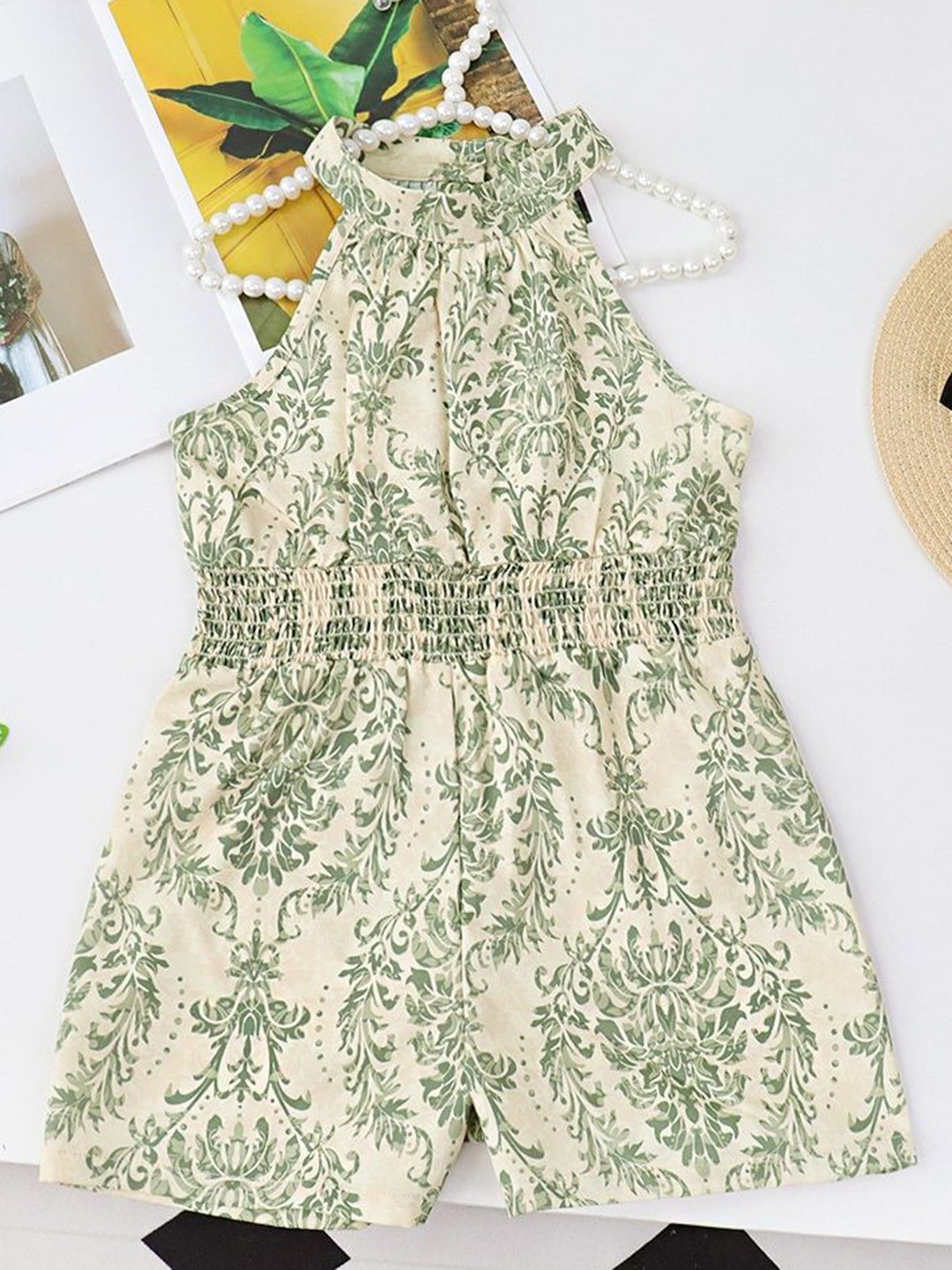 

LULU & SKY Girls Printed Wide Leg Playsuit, Beige