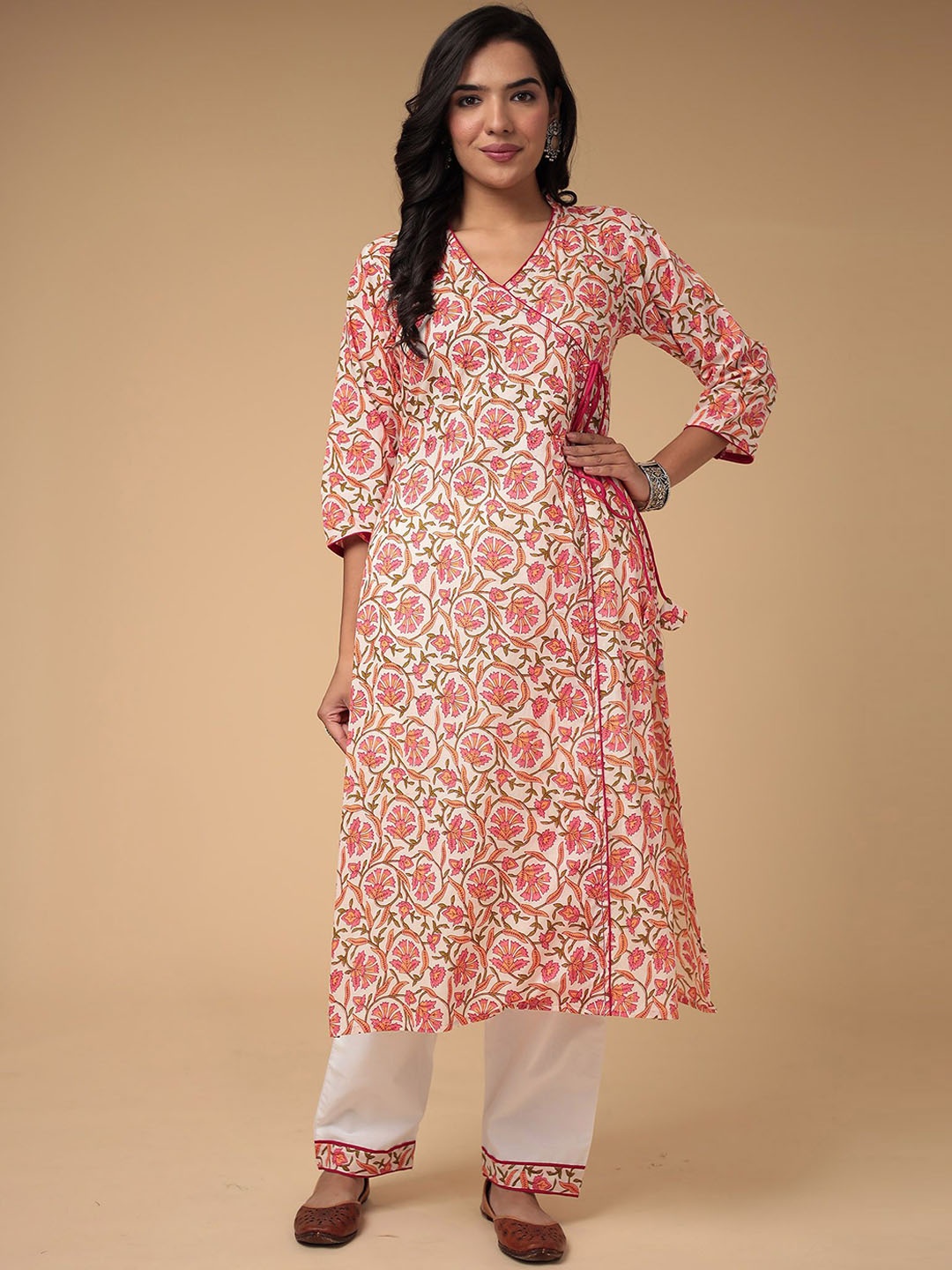 

ZARI Pure Cotton Unstitched Dress Material, Cream