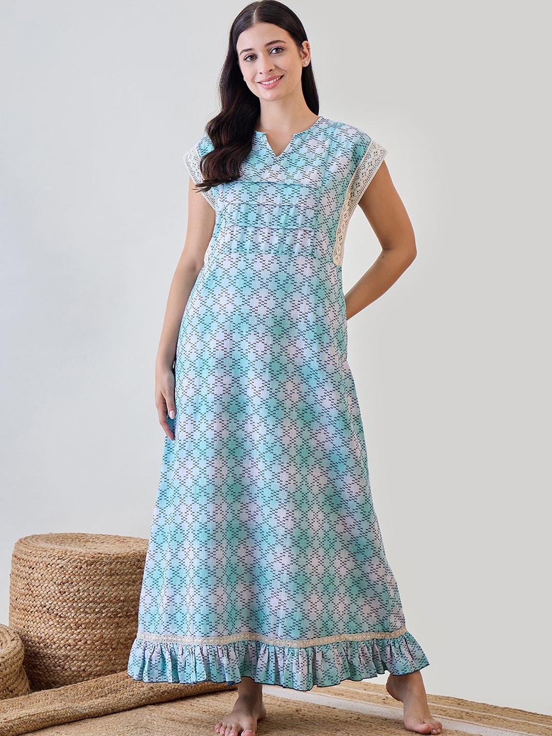 

The Kaftan Company Printed Maxi Nightdress, Blue
