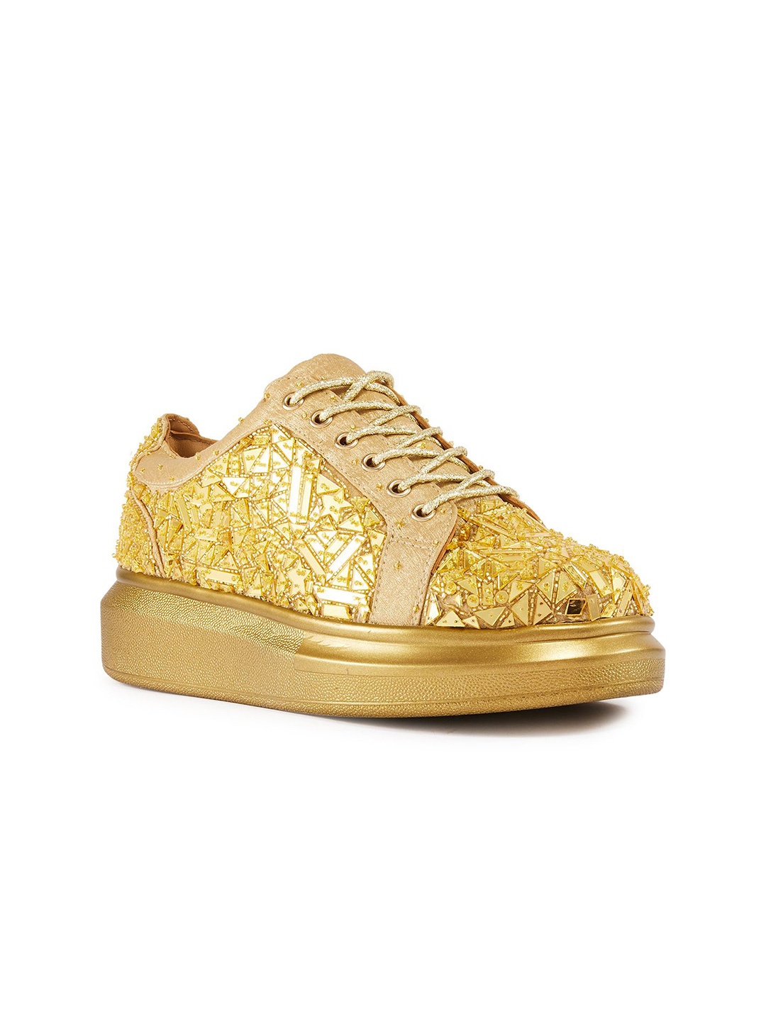 

Anaar Women Woven Design Lightweight Sneakers, Gold