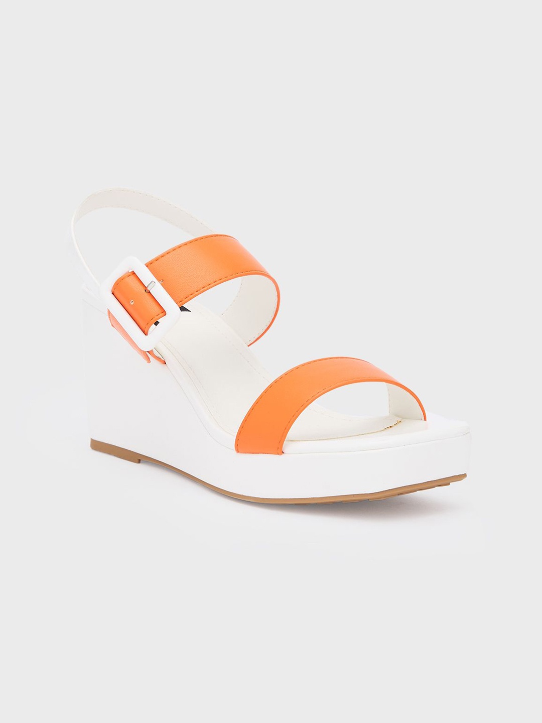 

Sole To Soul Wedge Sandals with Buckles, Orange