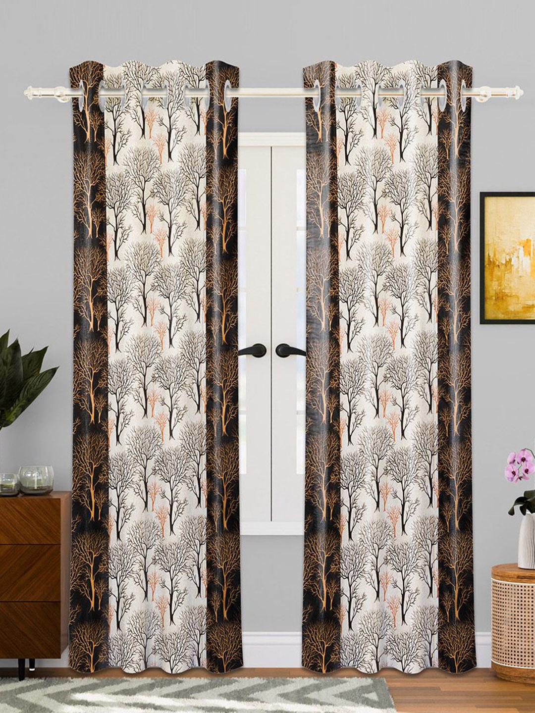 

Kuber Industries Brown & White Set of 2 Door Curtain