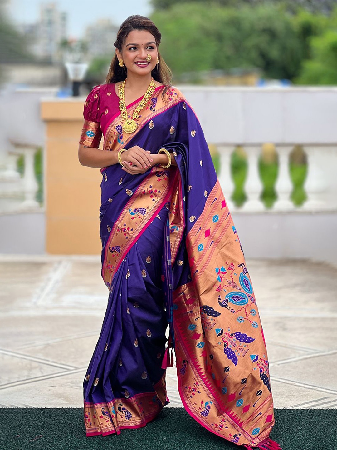 

LeeliPeeri Designer Woven Design Zari Silk Blend Paithani Saree, Violet