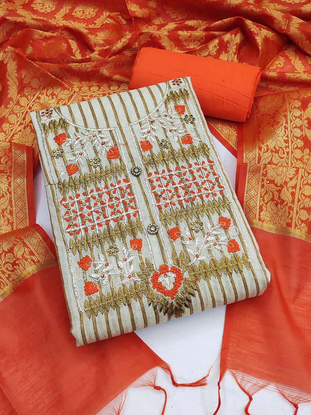 

Maroosh Embroidered Unstitched Dress Material, Beige