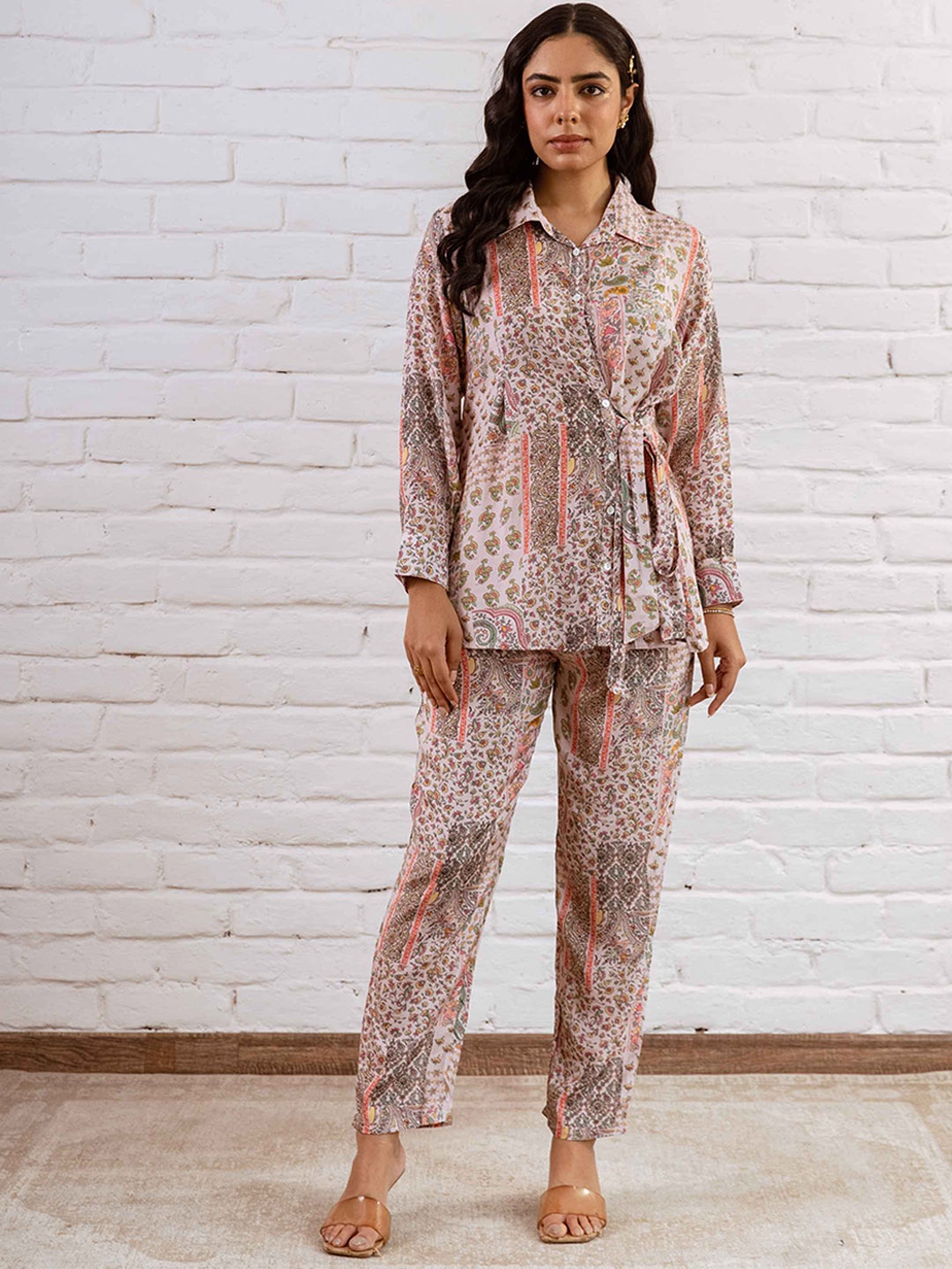 

HUKUM Printed Top With Trouser Co-Ords, Pink