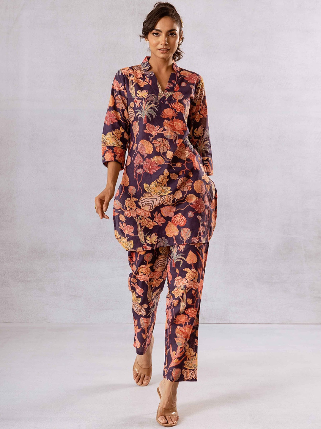 

HUKUM Printed Pure Cotton Top With Trousers Co-Ords, Blue