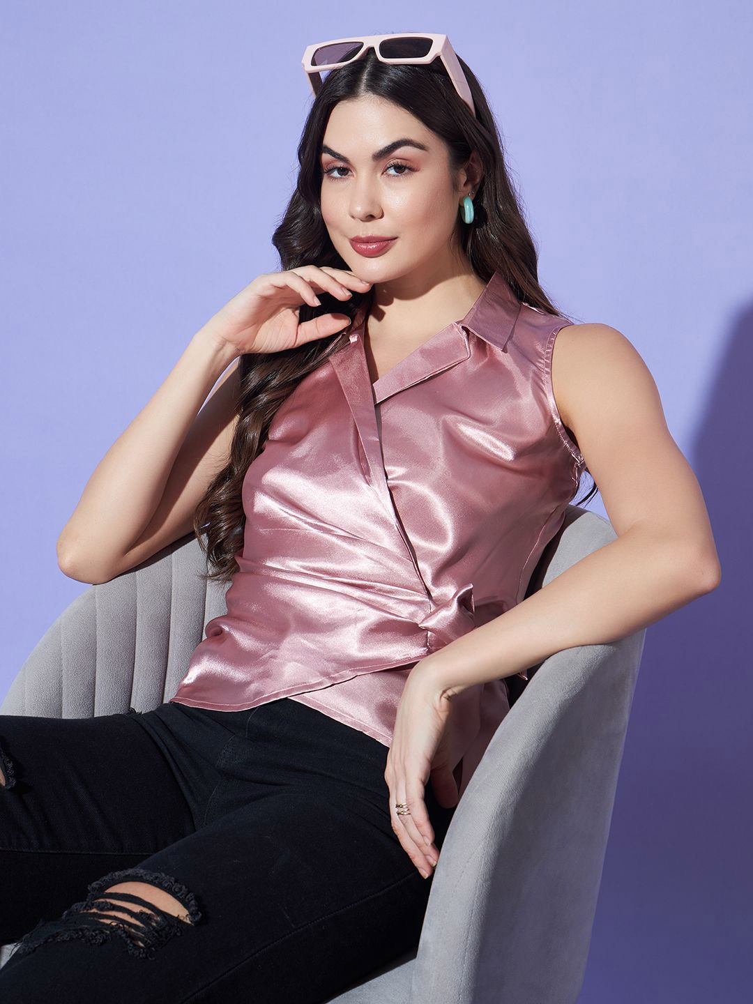 

BAESD Satin Wrap Top, Pink