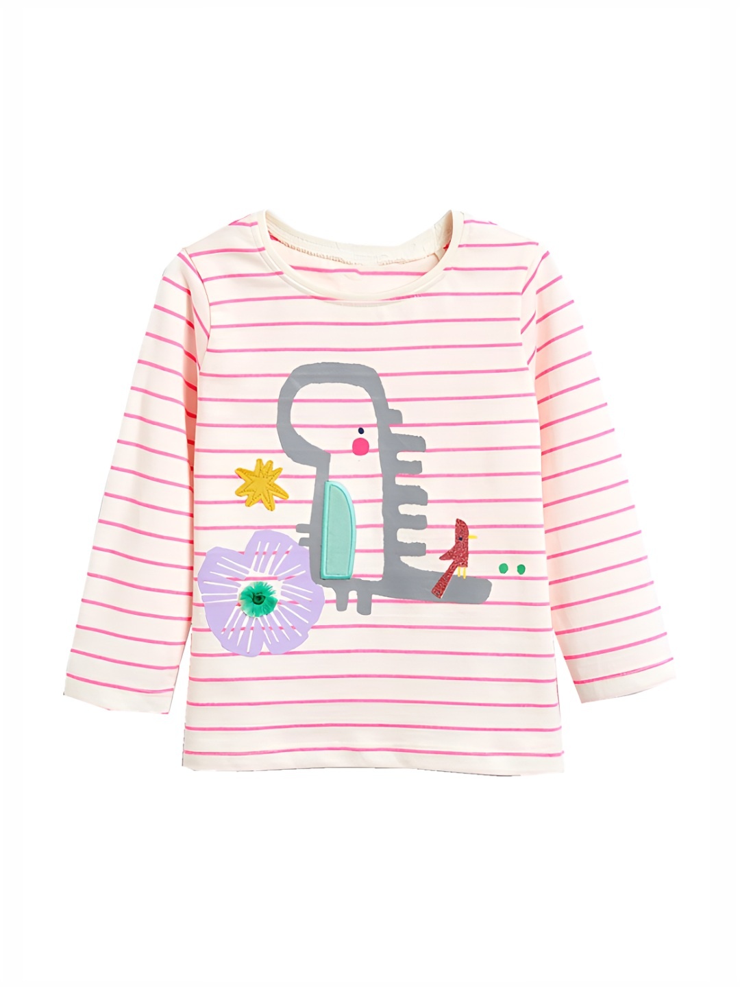 

LULU & SKY Girls Striped Round Neck Cotton T-shirt, Pink