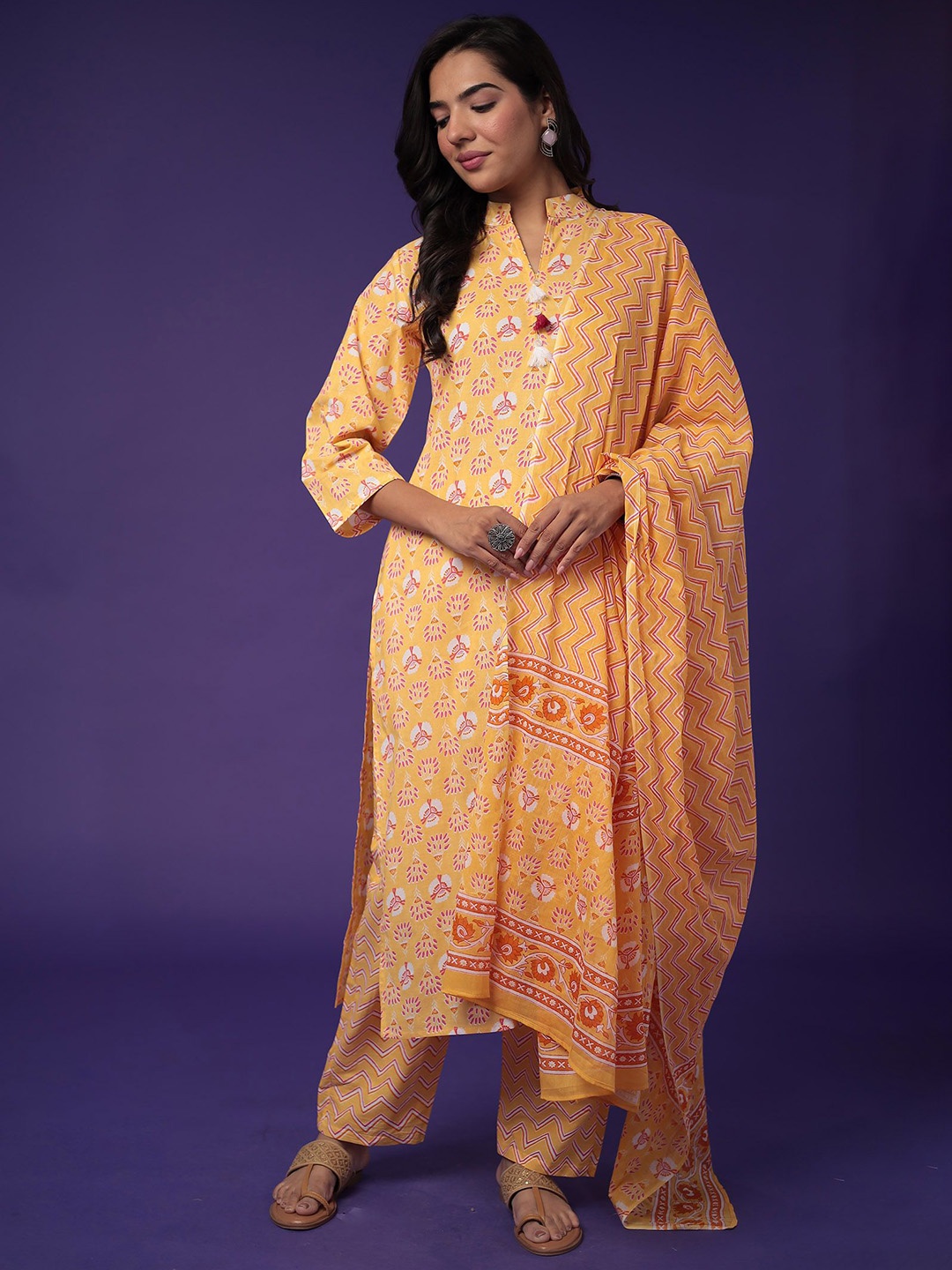 

ZARI Pure Cotton Unstitched Dress Material, Yellow