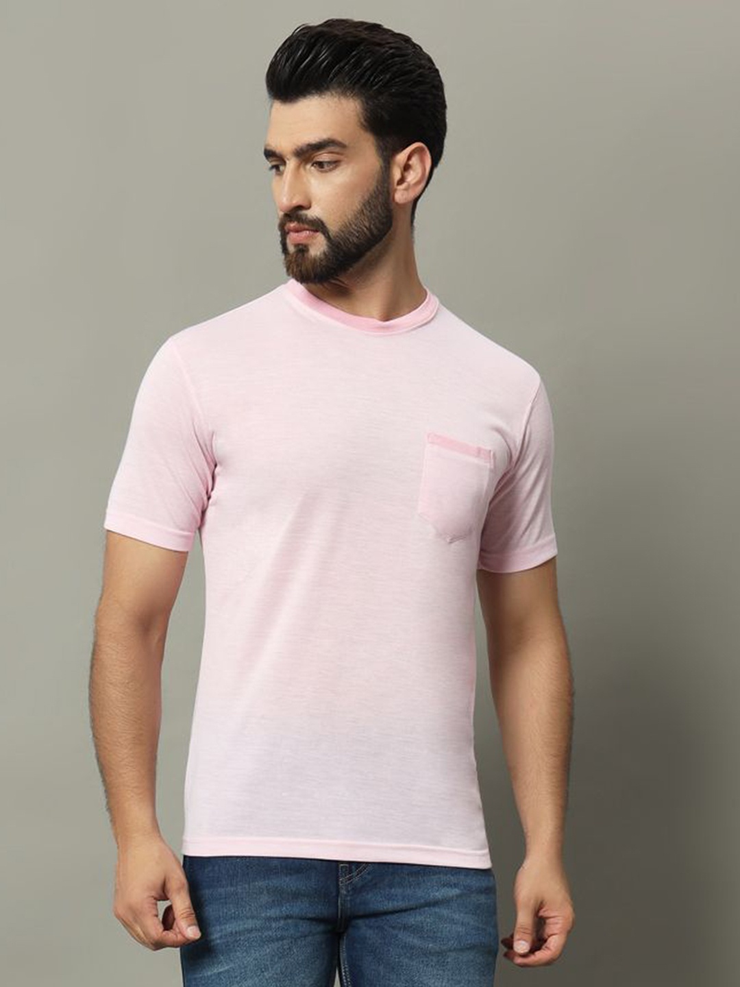 

GET GOLF Men Solid Round Neck Cotton T-shirt, Pink