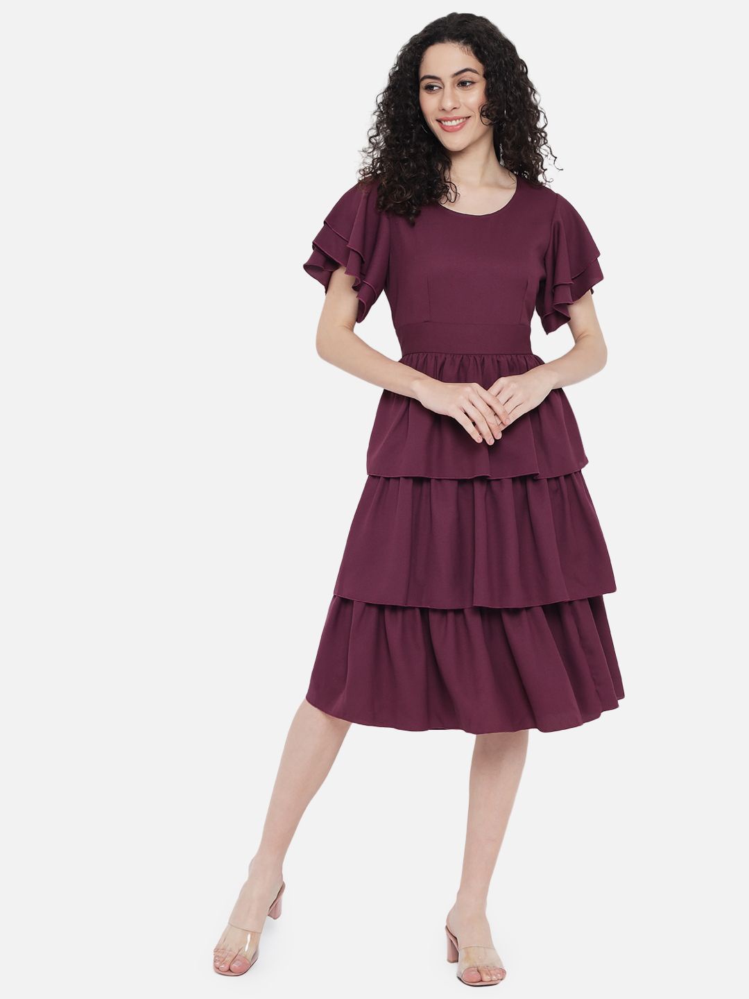 

BAESD Flutter Sleeve Fit & Flare Dress, Magenta