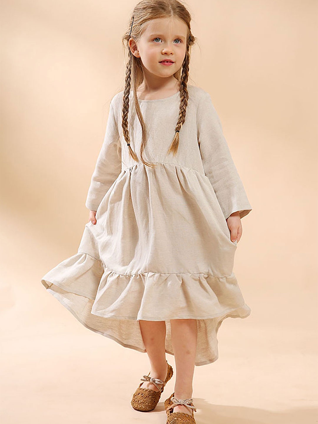

LULU & SKY Linen A-Line Midi Dress, Beige