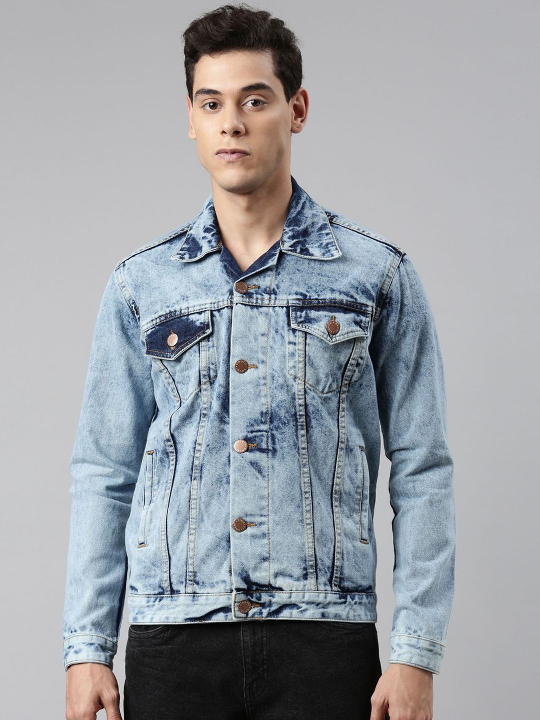 

CINOCCI Men Washed Lightweight Denim Jacket, Blue