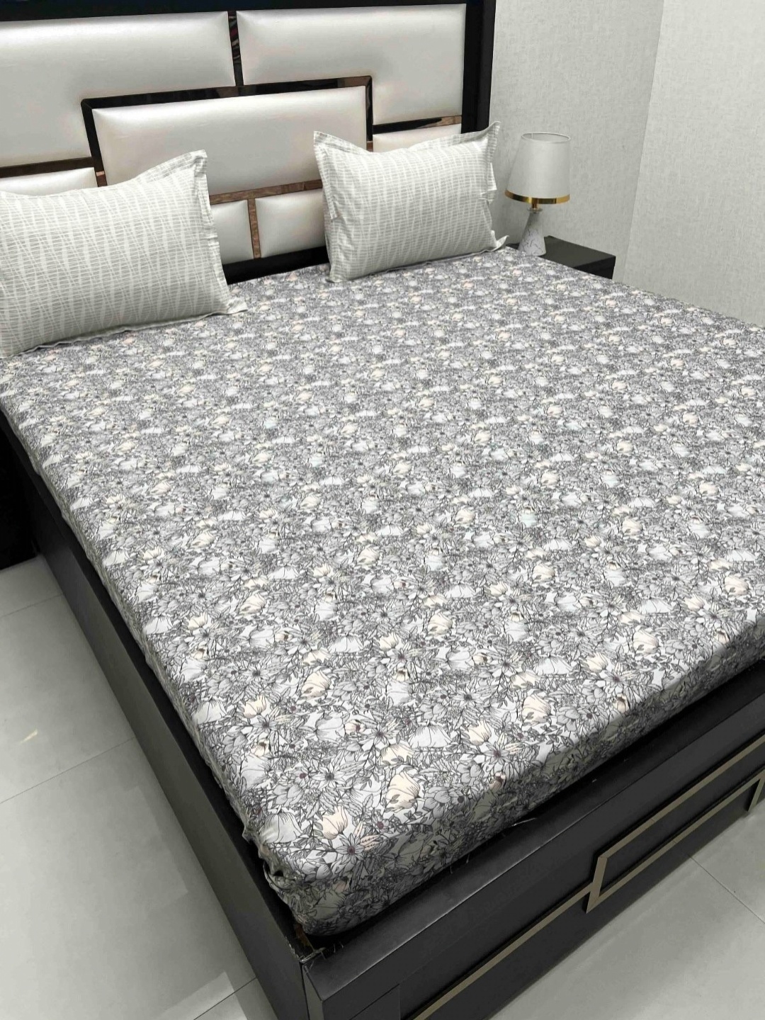 

Pure Decor Cotton King Size Double Bed Bedsheet With 2 Pillow Covers 2.74m X 2.74m, Grey