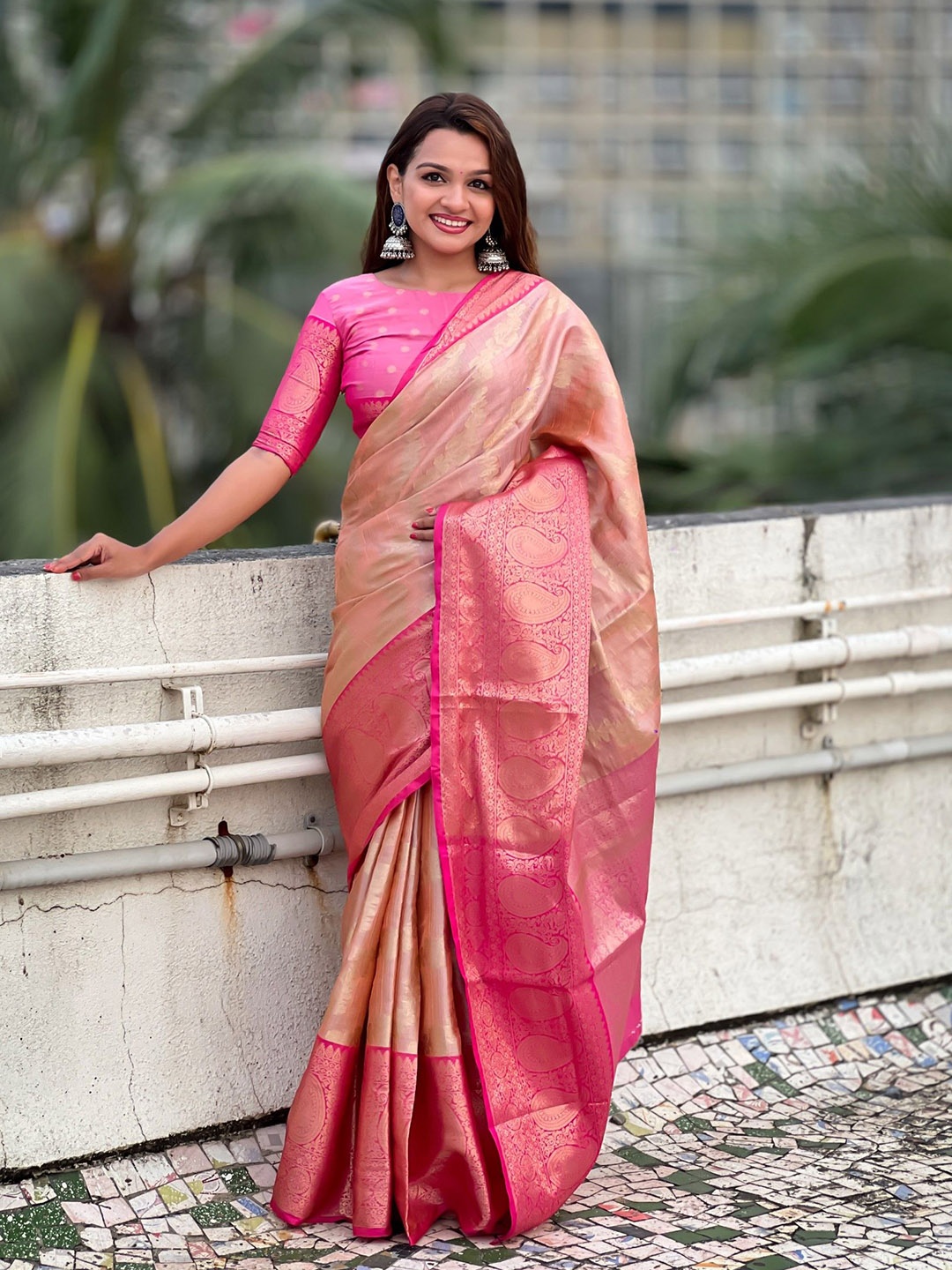 

LeeliPeeri Designer Floral Silk Blend Designer Paithani Saree, Peach
