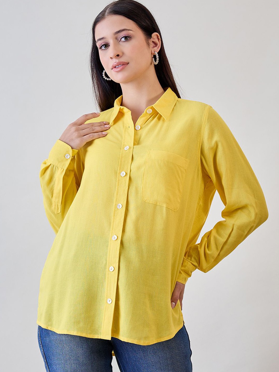 

The Kaftan Company Linen Shirt Style Top, Yellow