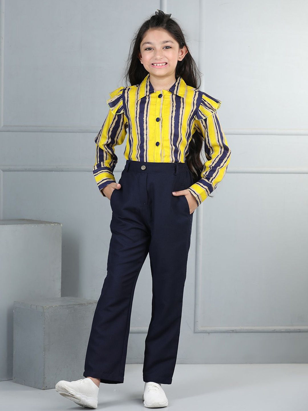 

Cutiekins Girls Striped Top with Trousers, Yellow