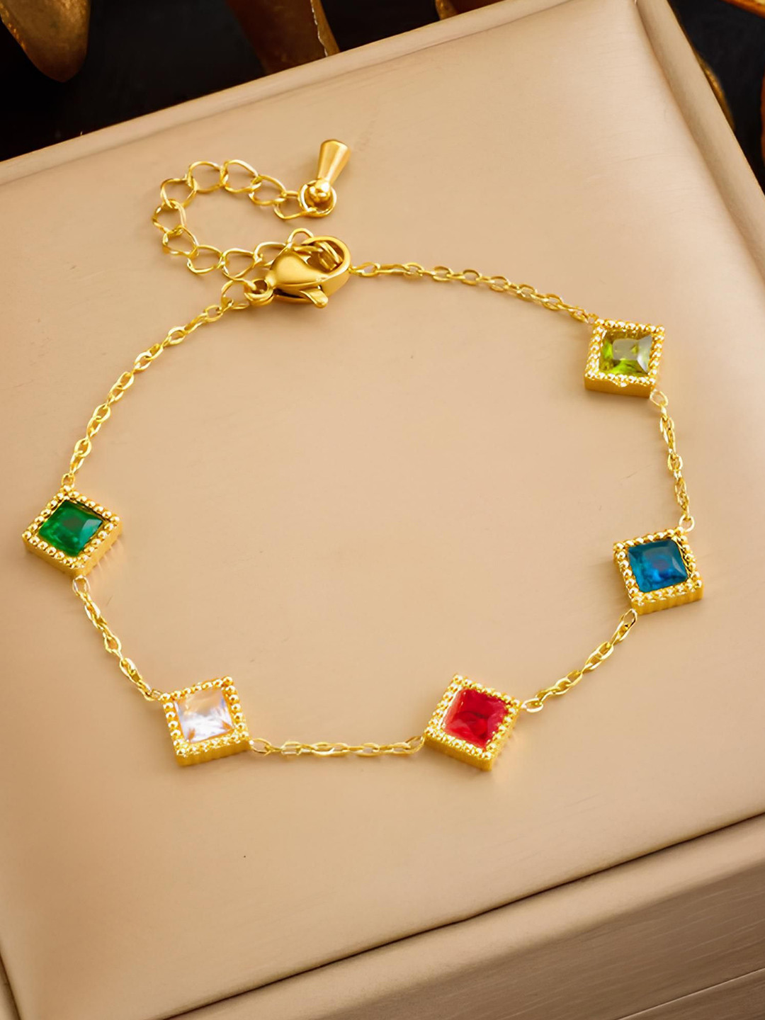 

KARISHMA KREATIONS Women Cubic Zirconia Gold-Plated Link Bracelet