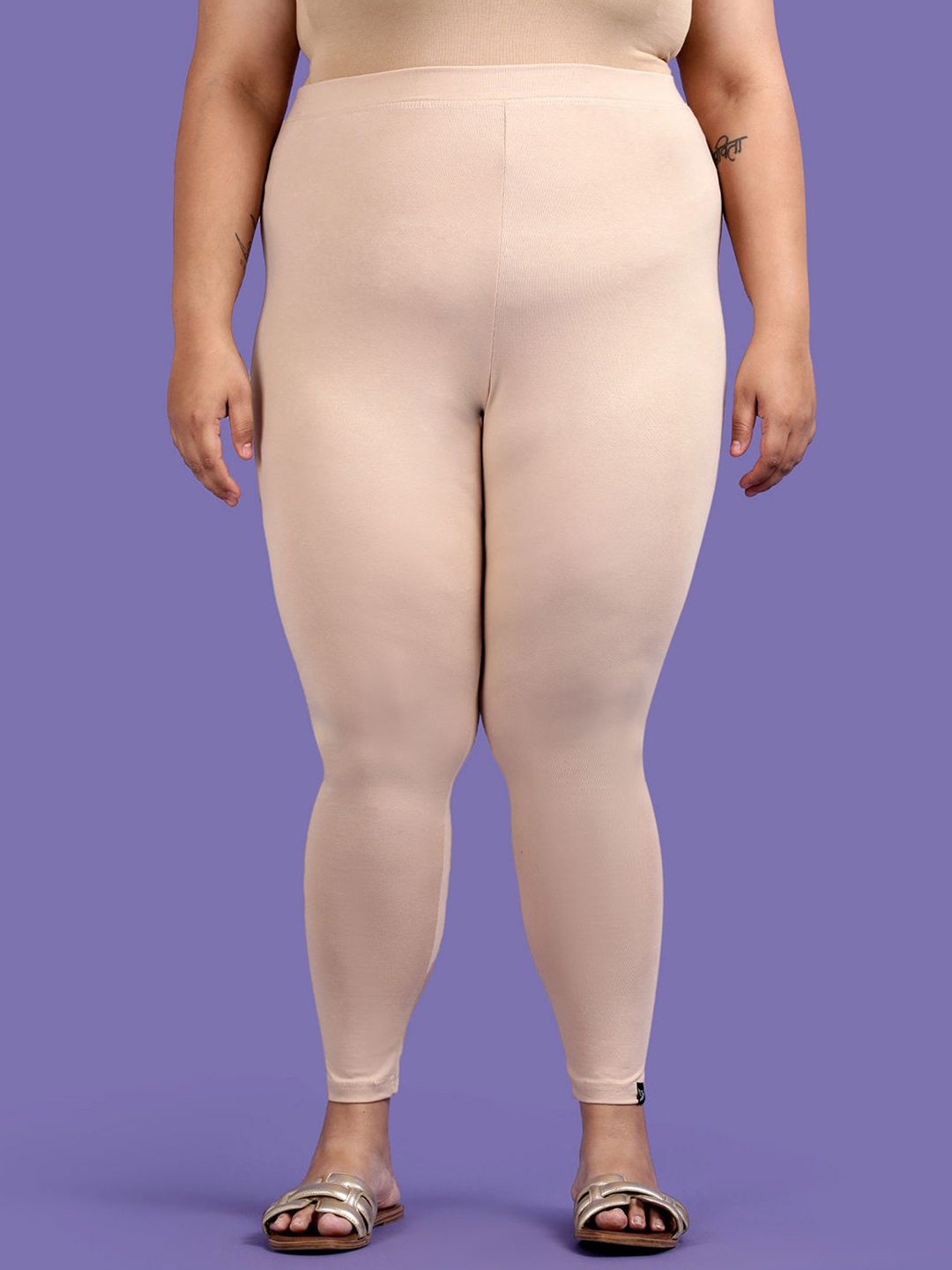 

TWIN BIRDS Plus Size Women Solid Super Stretch Cotton Ankle Length Leggings, Beige