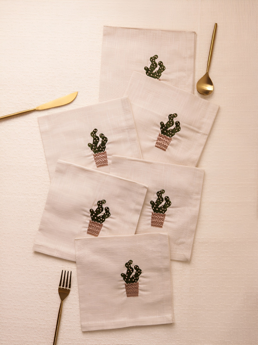 

Glimpse Homes Desert Bliss Beige 6 Pieces Embroidered Cotton Table Napkins, Pink