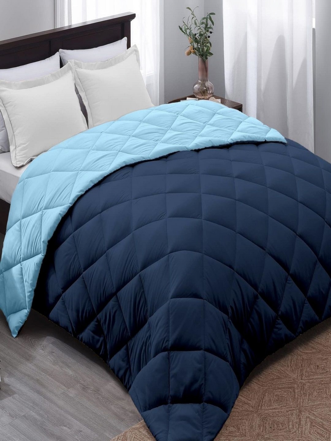 

CHICERY Navy Blue & Turquoise Blue Heavy Winter 210 GSM Double Bed Comforter
