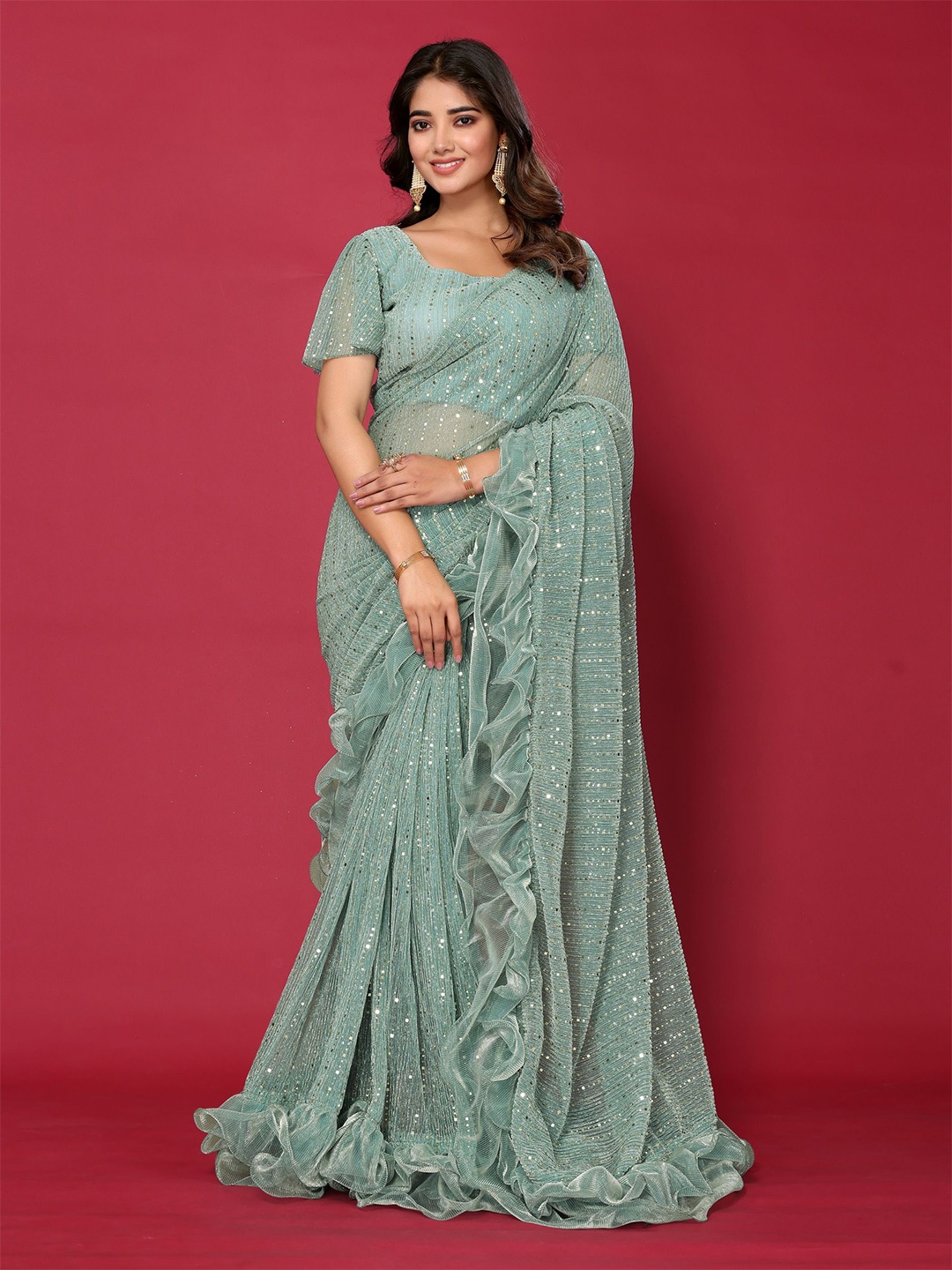 

VIJAYA VALLABH Beads and Stones Saree, Blue