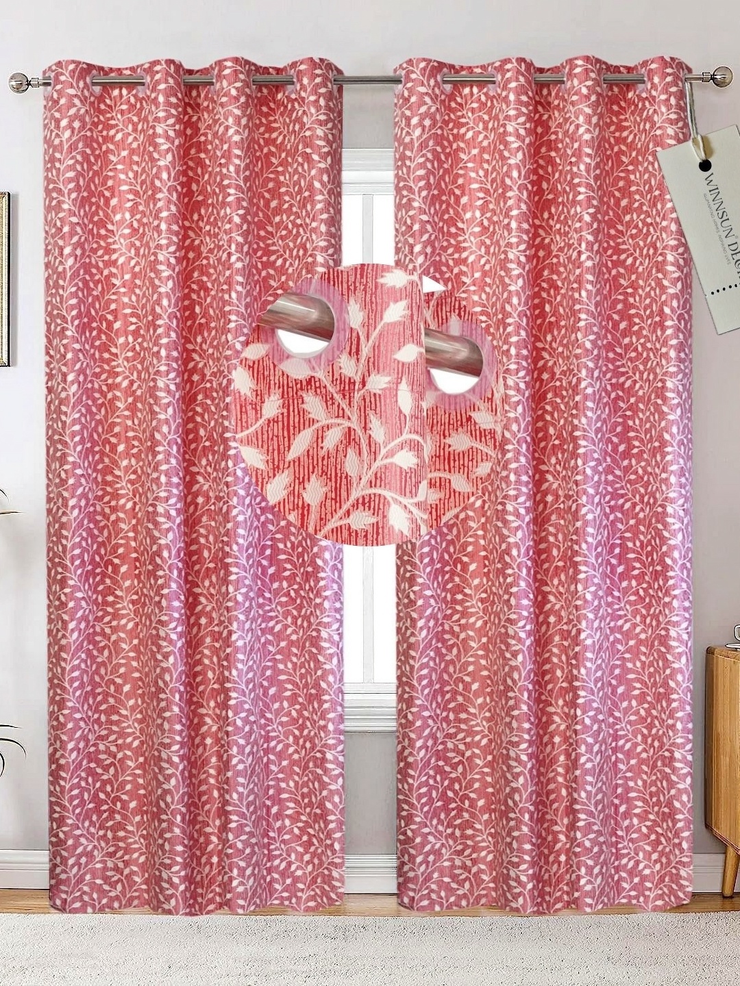 

Winnsun Red & White Set of 2 Floral Room Darkening Door Curtain