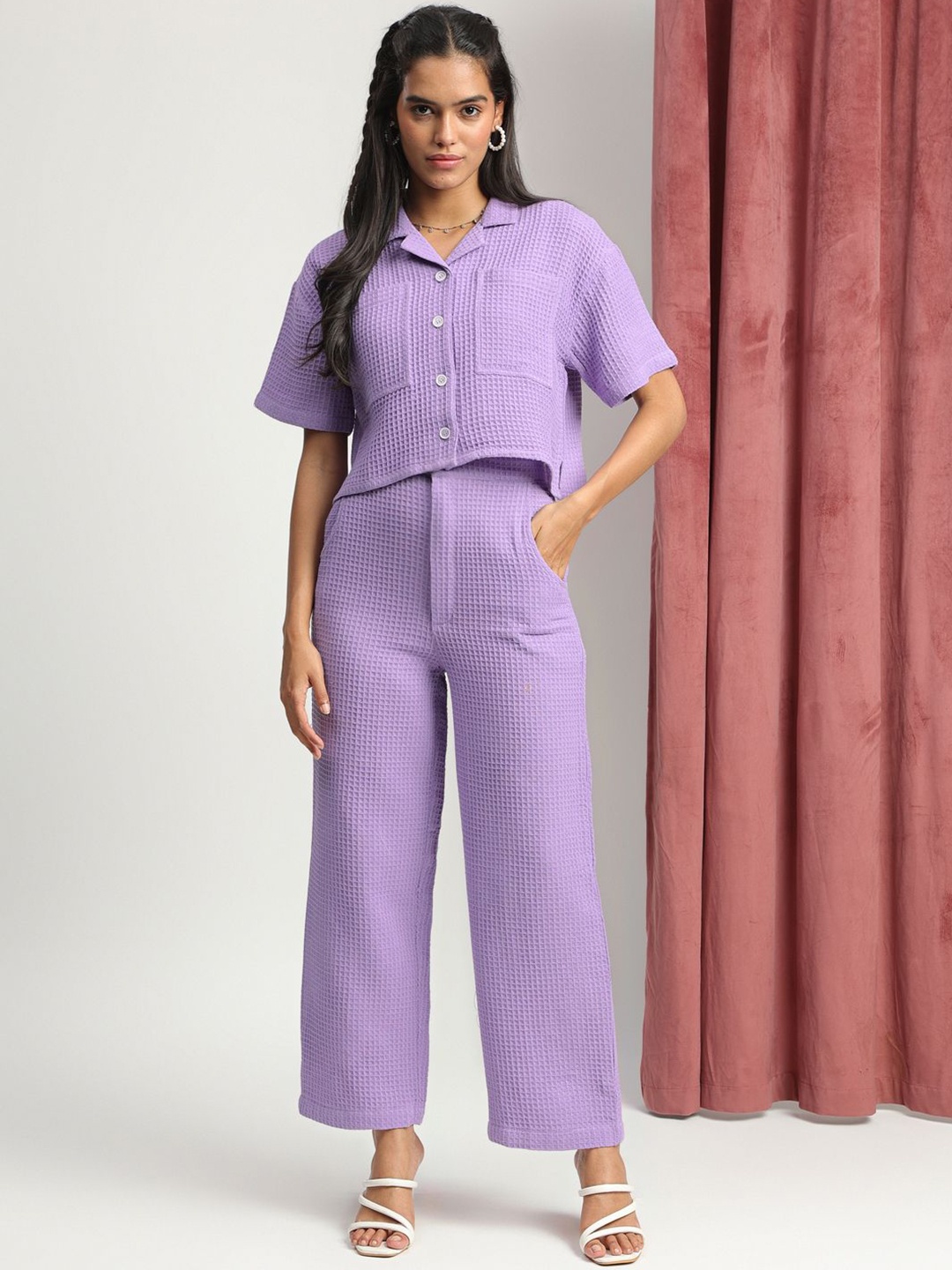 

J Turritopsis Collared Pure Cotton Shirt & Trouser Co-Ords, Purple